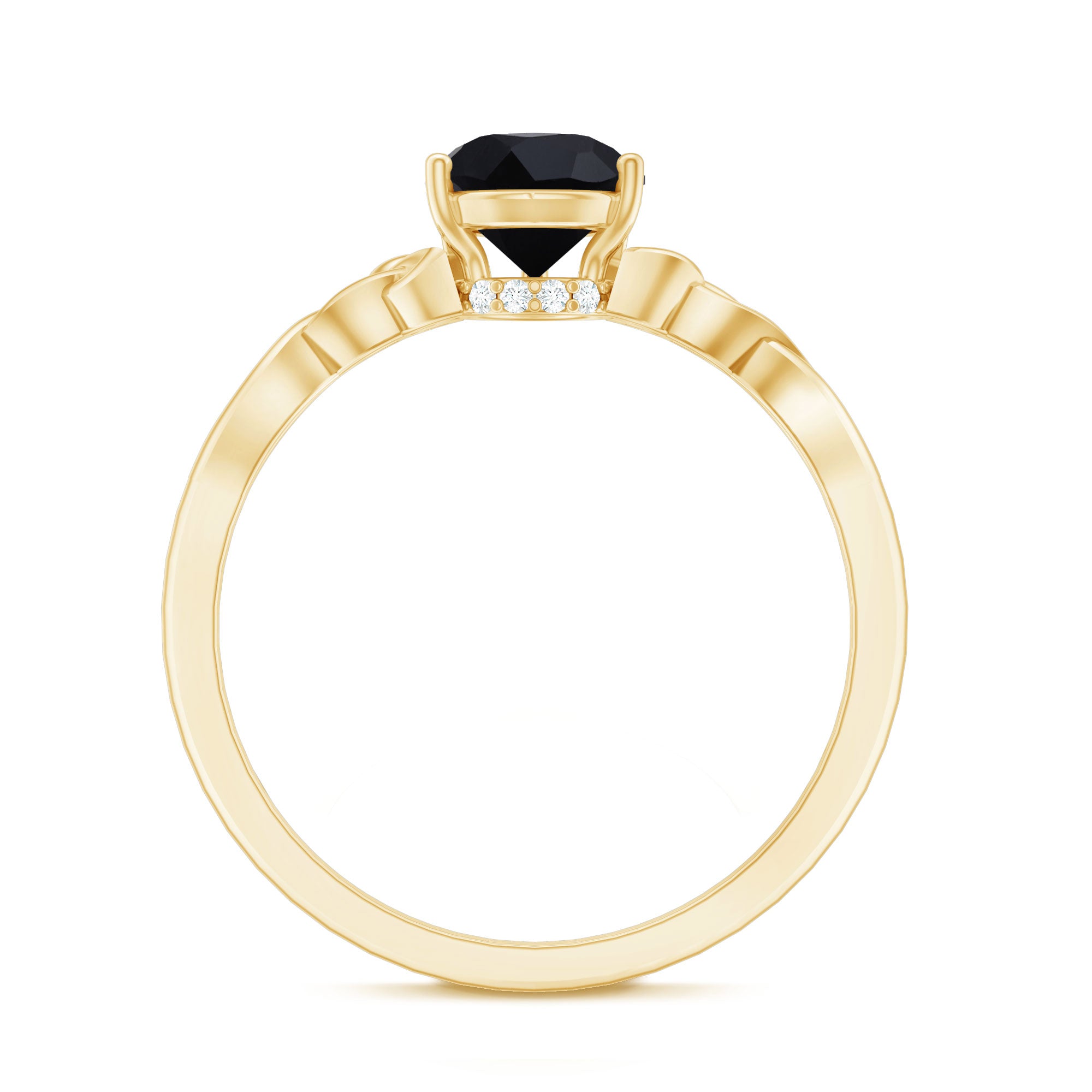 Solitaire Pear Cut Black Onyx Engagement Ring with Celtic Band AAA - Rosec Jewels
