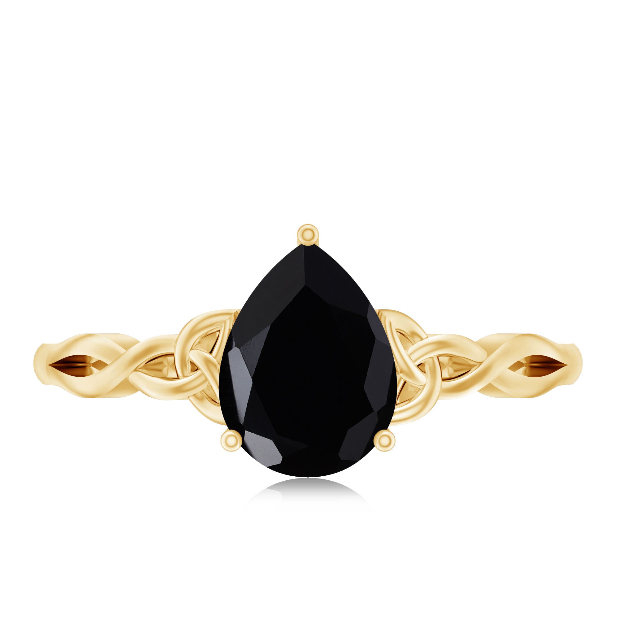 Solitaire Pear Cut Black Onyx Engagement Ring with Celtic Band AAA - Rosec Jewels