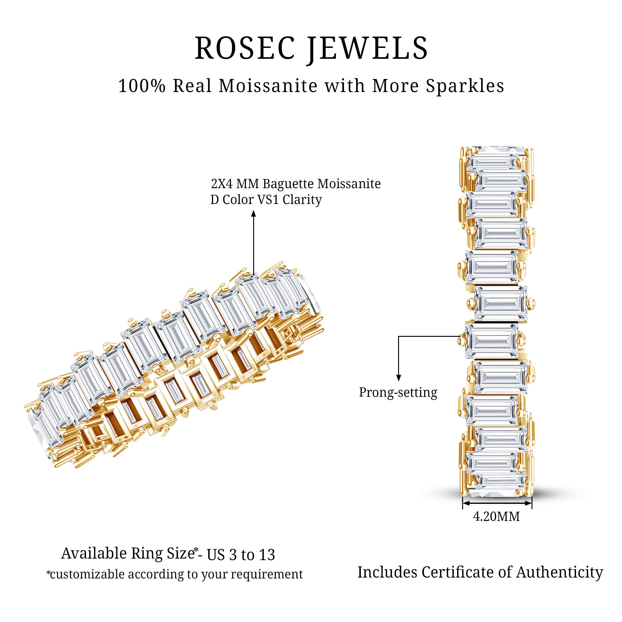 Baguette Shape Moissanite Eternity Wedding Band D-VS1 - Rosec Jewels