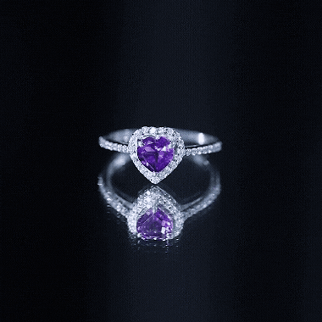 Rosec Jewels-Natural 0.9 Carat Amethyst Heart Engagement Ring with Diamond Halo