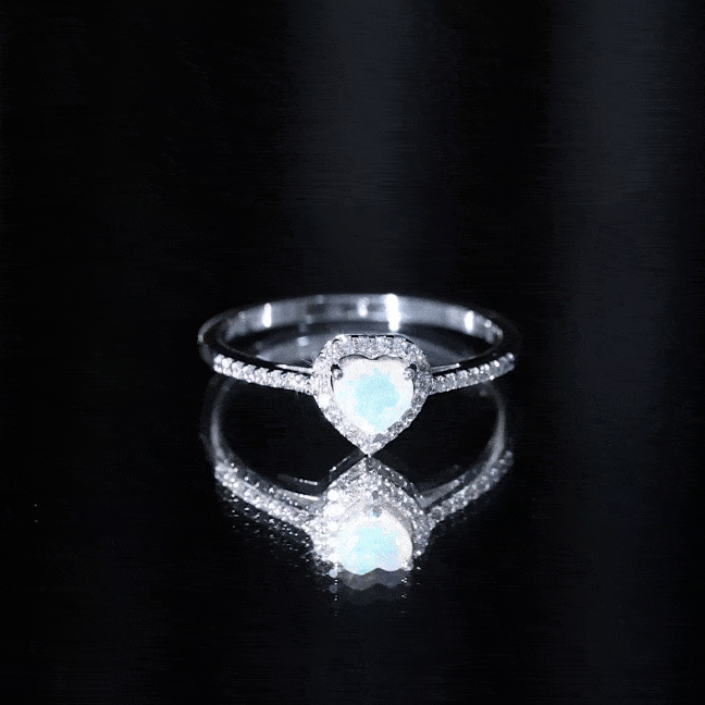 Natural Ethiopian Opal Heart Shaped Engagement Ring with Diamond Halo AAA - Rosec Jewels