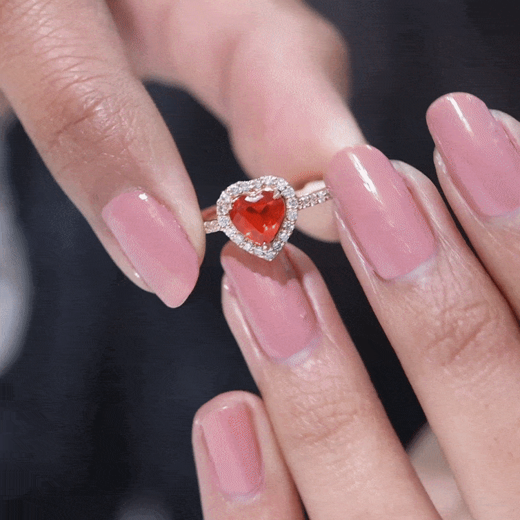1 Carat Heart Shape Fire Opal Engagement Ring with Diamond Halo AAA - Rosec Jewels