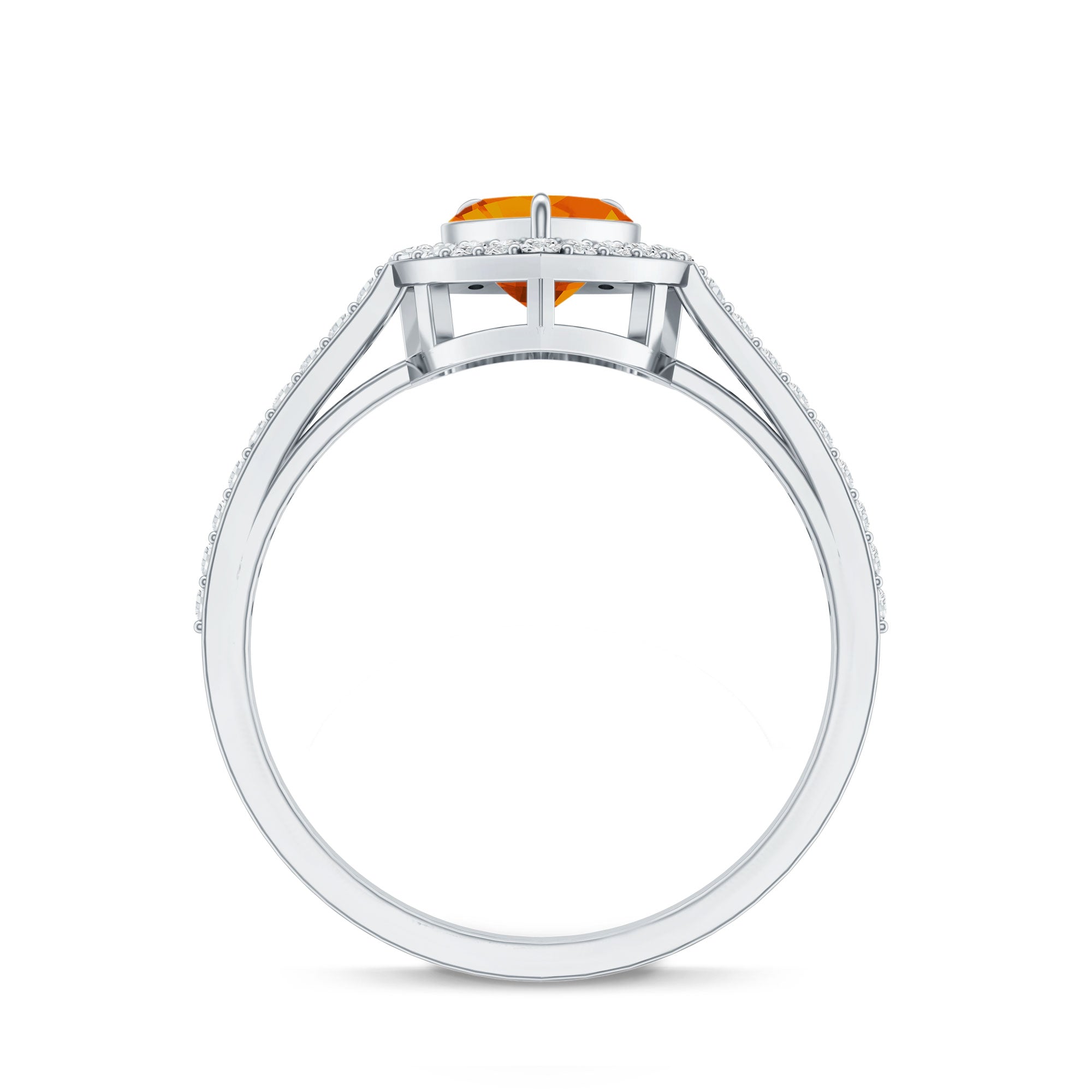 1 Carat Heart Shape Fire Opal Engagement Ring with Diamond Halo AAA - Rosec Jewels