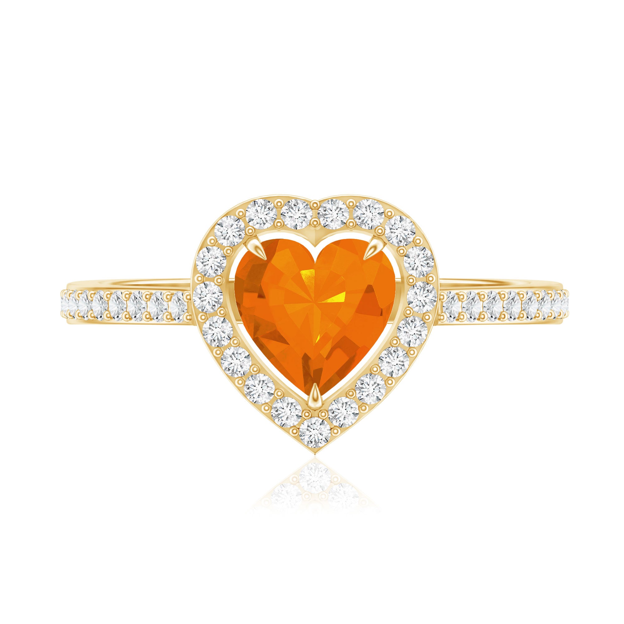 1 Carat Heart Shape Fire Opal Engagement Ring with Diamond Halo AAA - Rosec Jewels