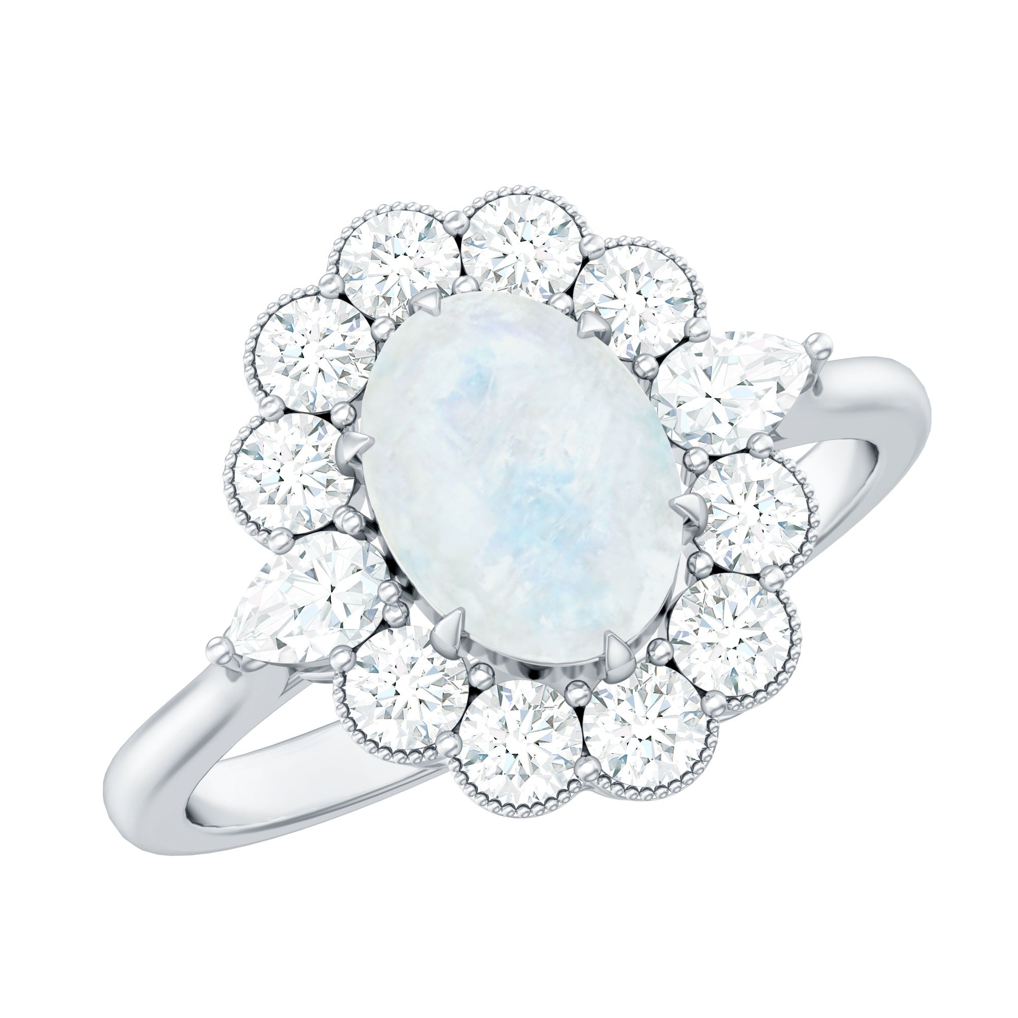 Natural Moonstone Statement Ring With Moissanite Halo