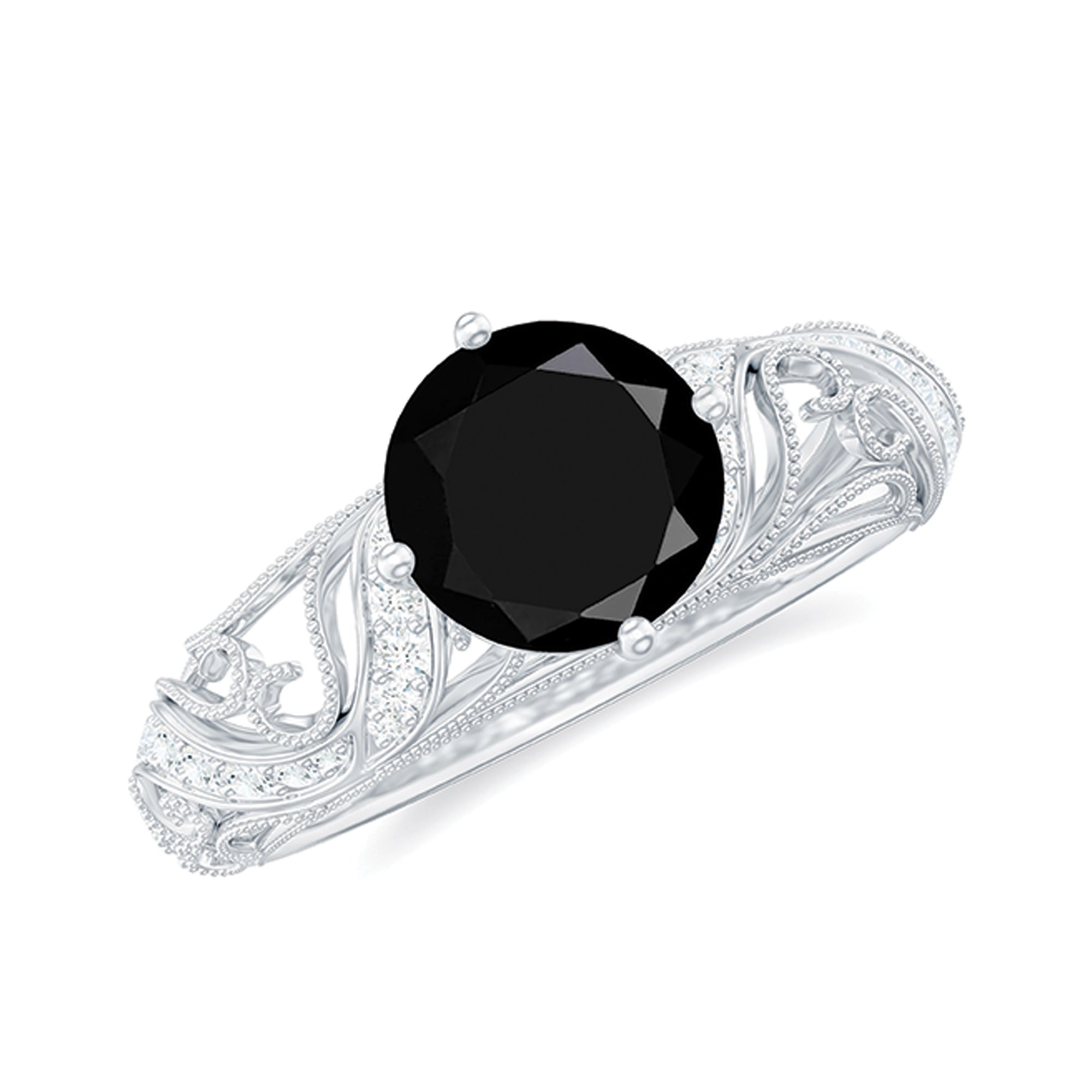 Vintage Inspired Onyx and Diamond Engagement Ring