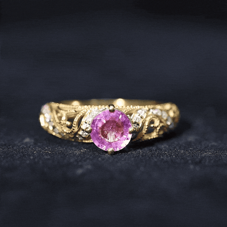 Rosec Jewels-Lab Grown Pink Sapphire Antique Engagement Ring With Diamond