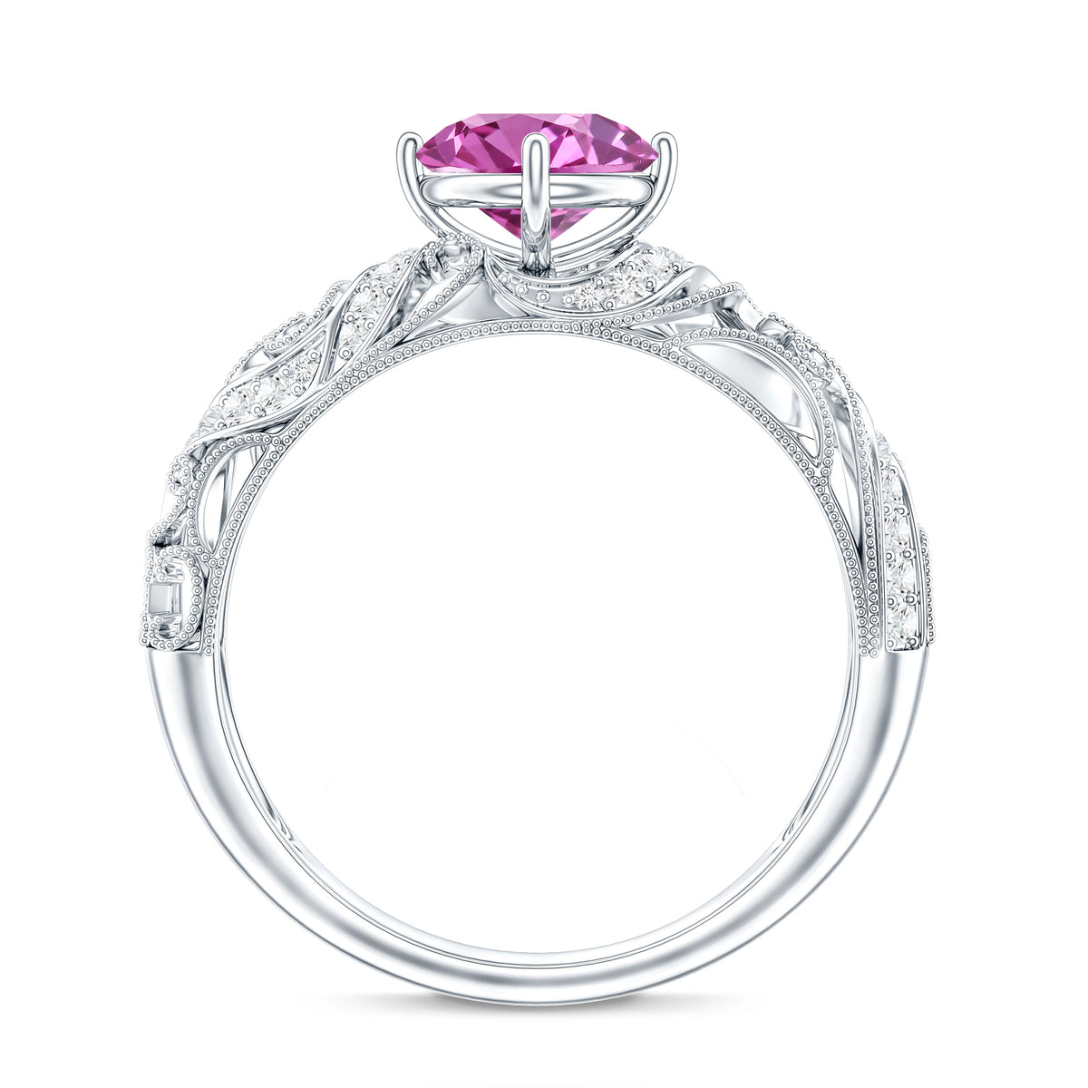Lab Grown Pink Sapphire Antique Engagement Ring With Diamond AAAA - Rosec Jewels
