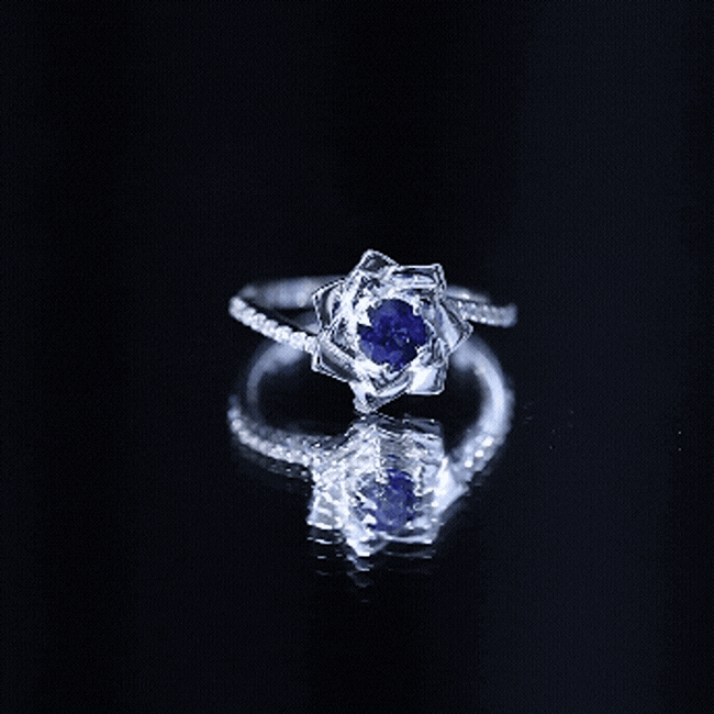 Real Blue Sapphire and Diamond Flower Ring with Bypass Shank AAA - Rosec Jewels