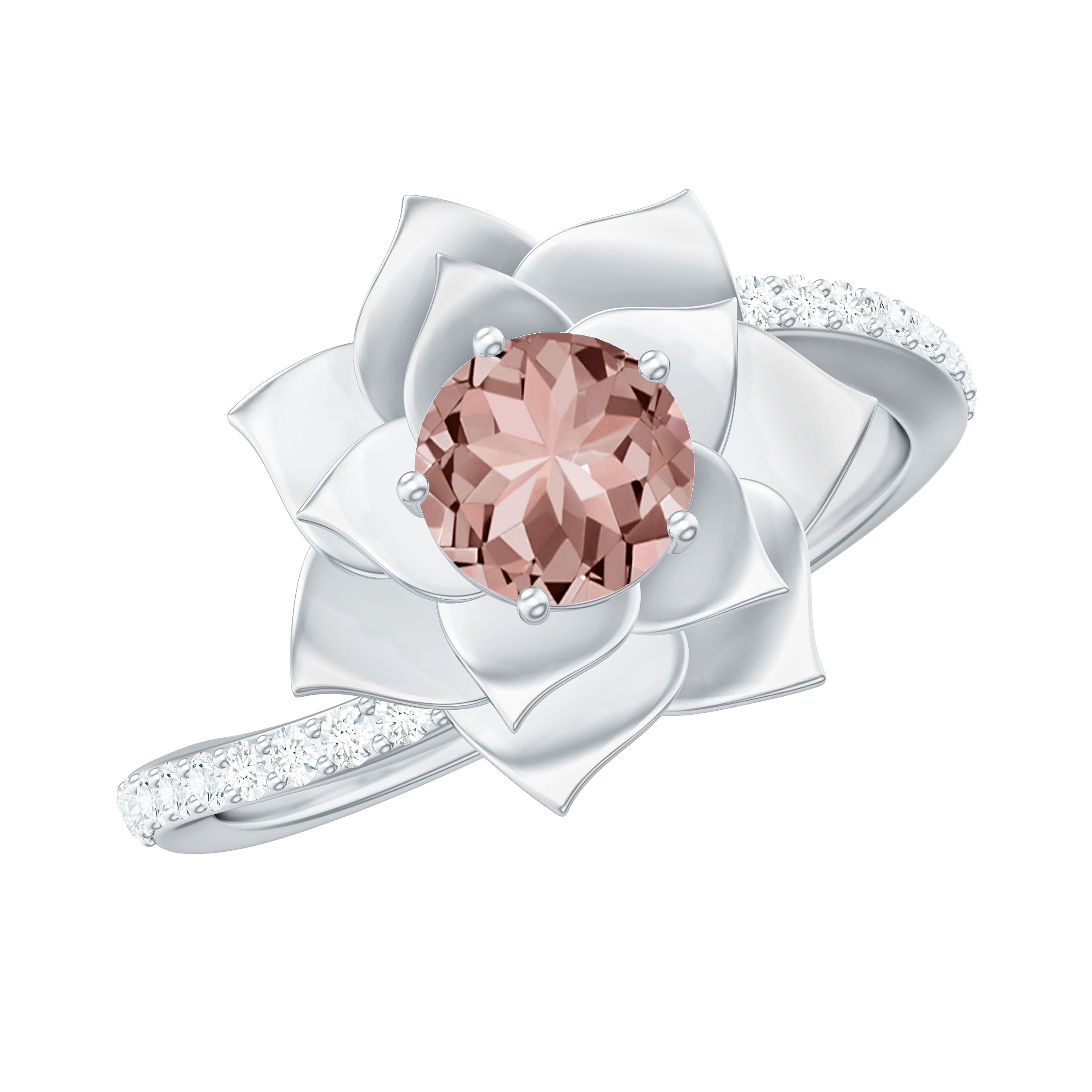 Nature Inspired Morganite Floral Ring with Diamond