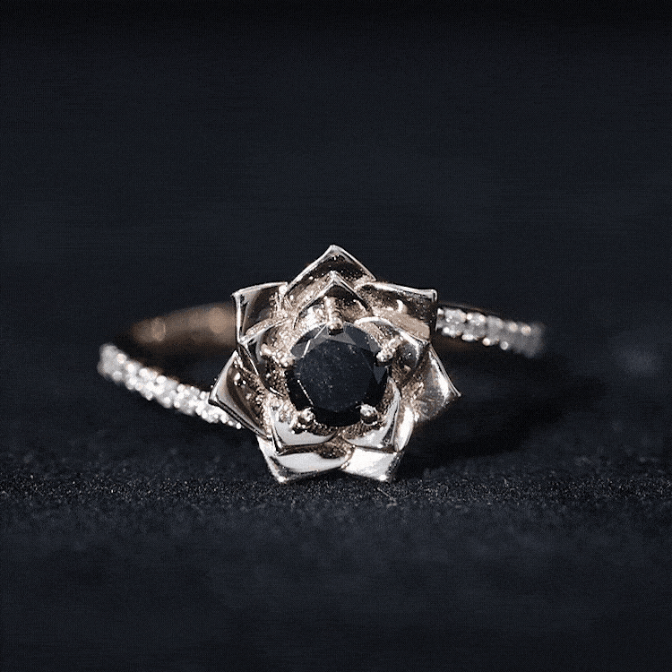 Certified 0.8 Carat Lab Grown Black Diamond Flower Engagement Ring with White Diamond AAAA ( Synthetic ) - Rosec Jewels