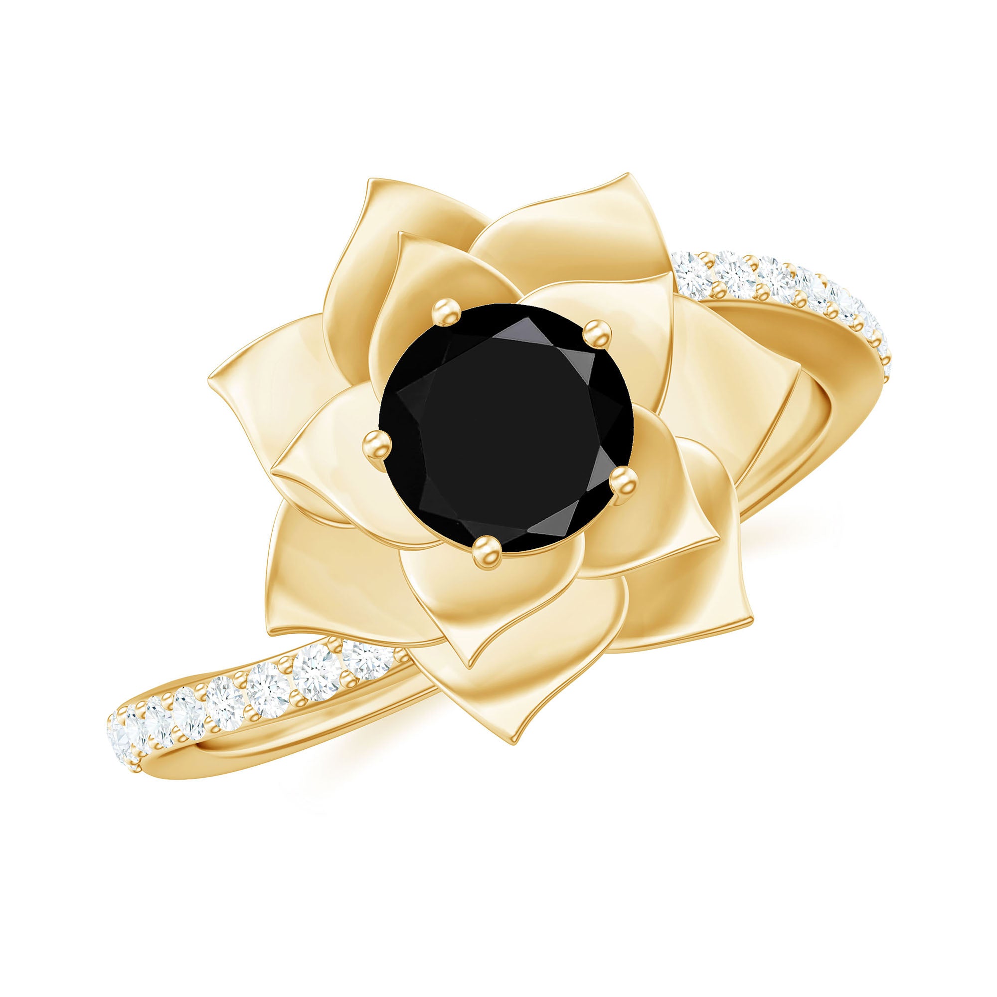 Certified 0.8 Carat Lab Grown Black Diamond Flower Engagement Ring with White Diamond AAAA ( Synthetic ) - Rosec Jewels