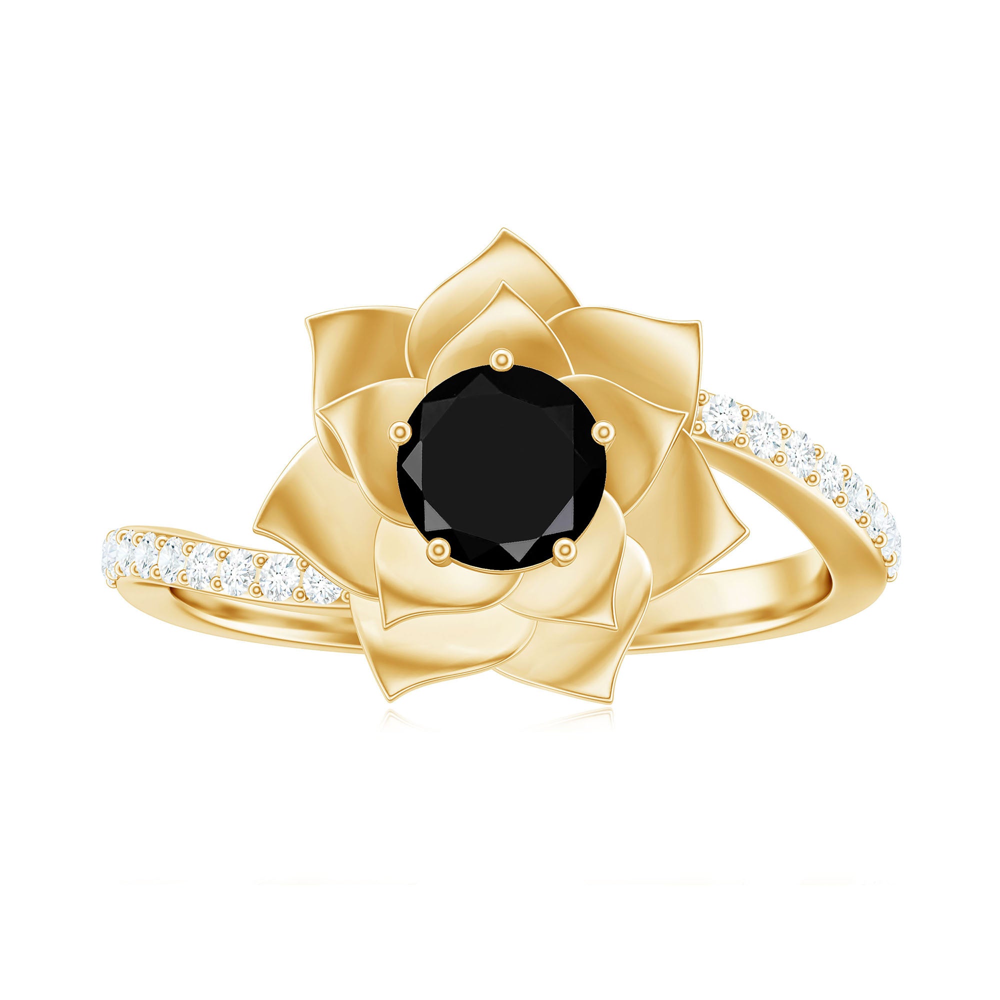 Certified 0.8 Carat Lab Grown Black Diamond Flower Engagement Ring with White Diamond AAAA ( Synthetic ) - Rosec Jewels