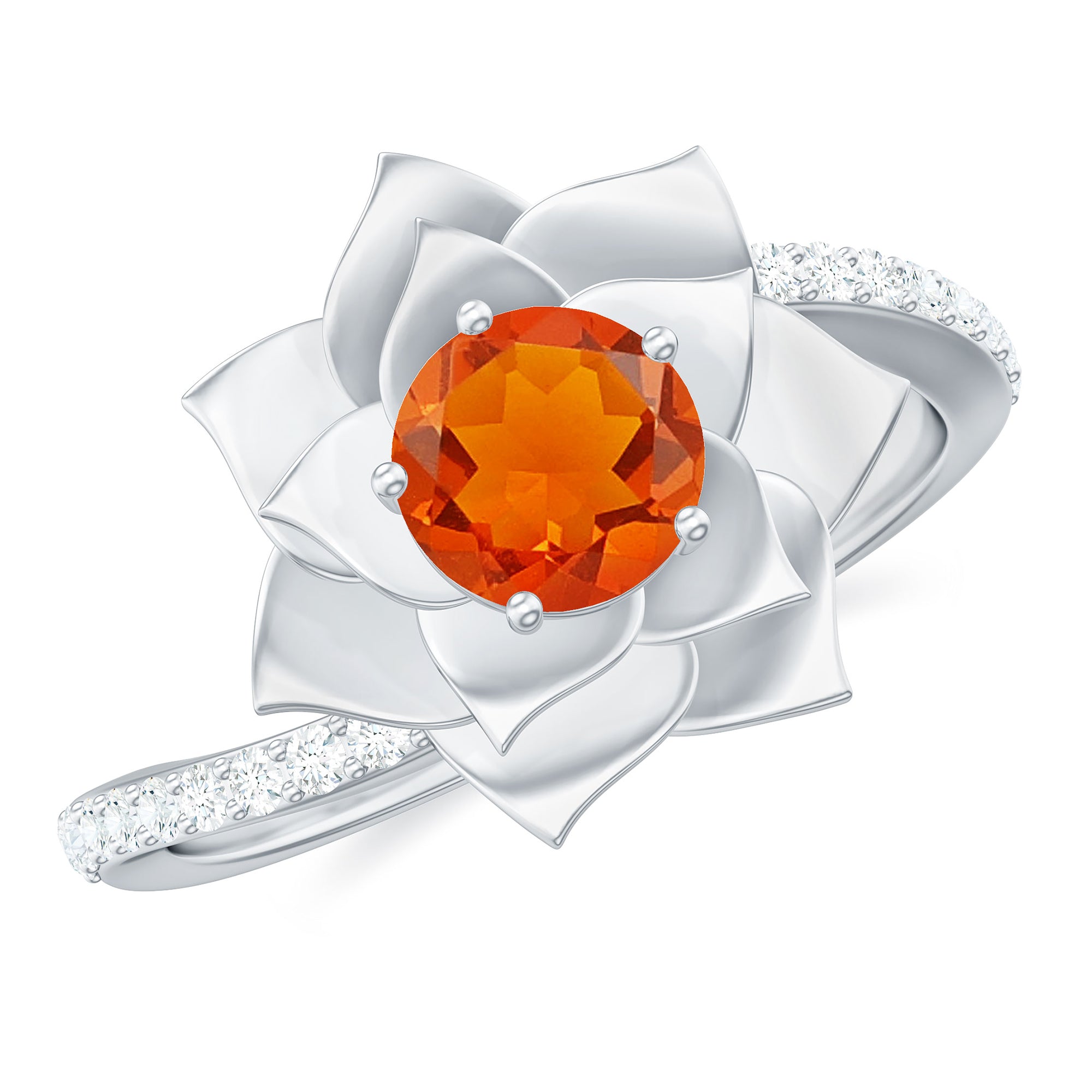 Rosec Jewels-Flower Inspired Fire Opal Engagement Ring with Diamond