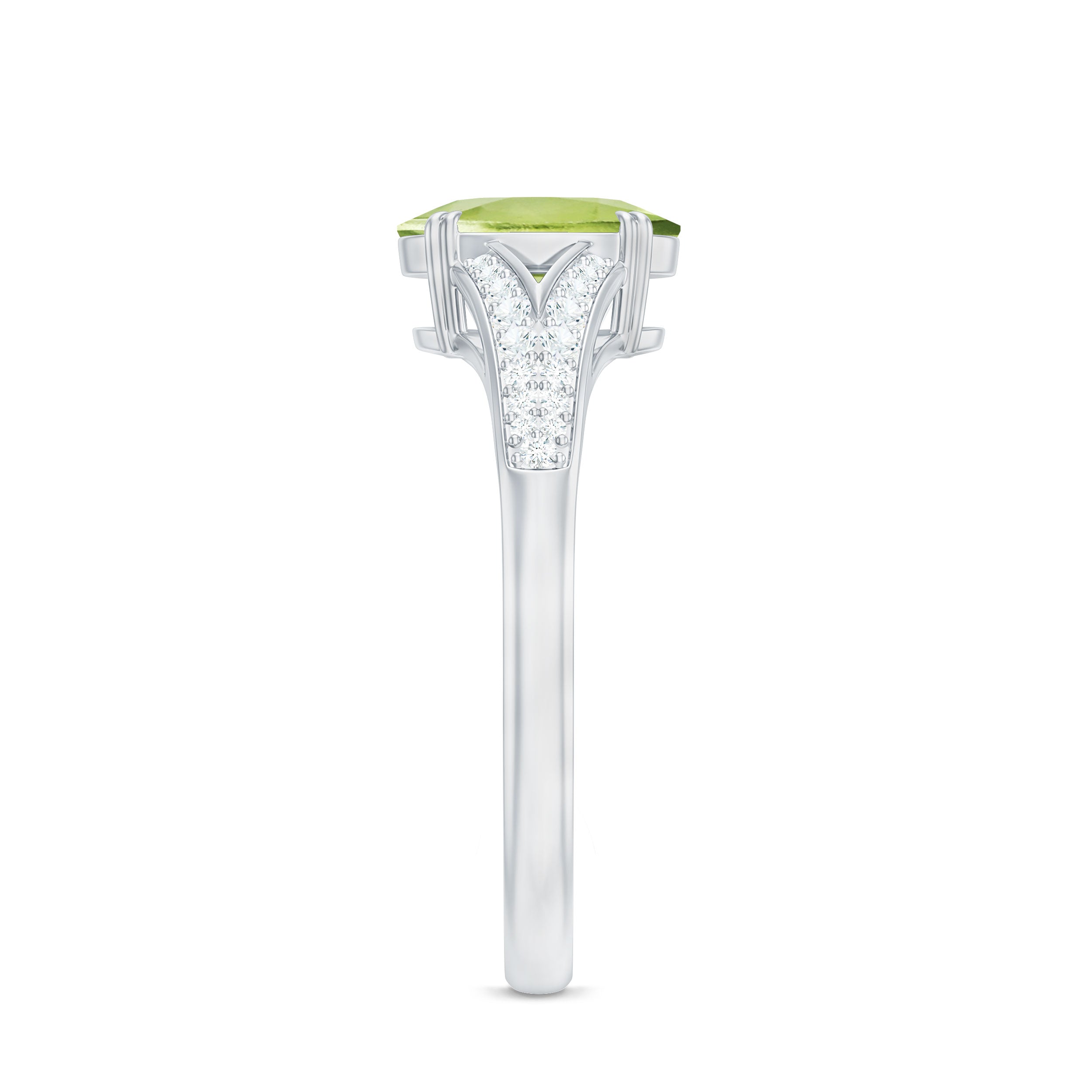 Rosec Jewels-Natural 1 Carat Peridot Oval Engagement Ring with Diamond Split Shank