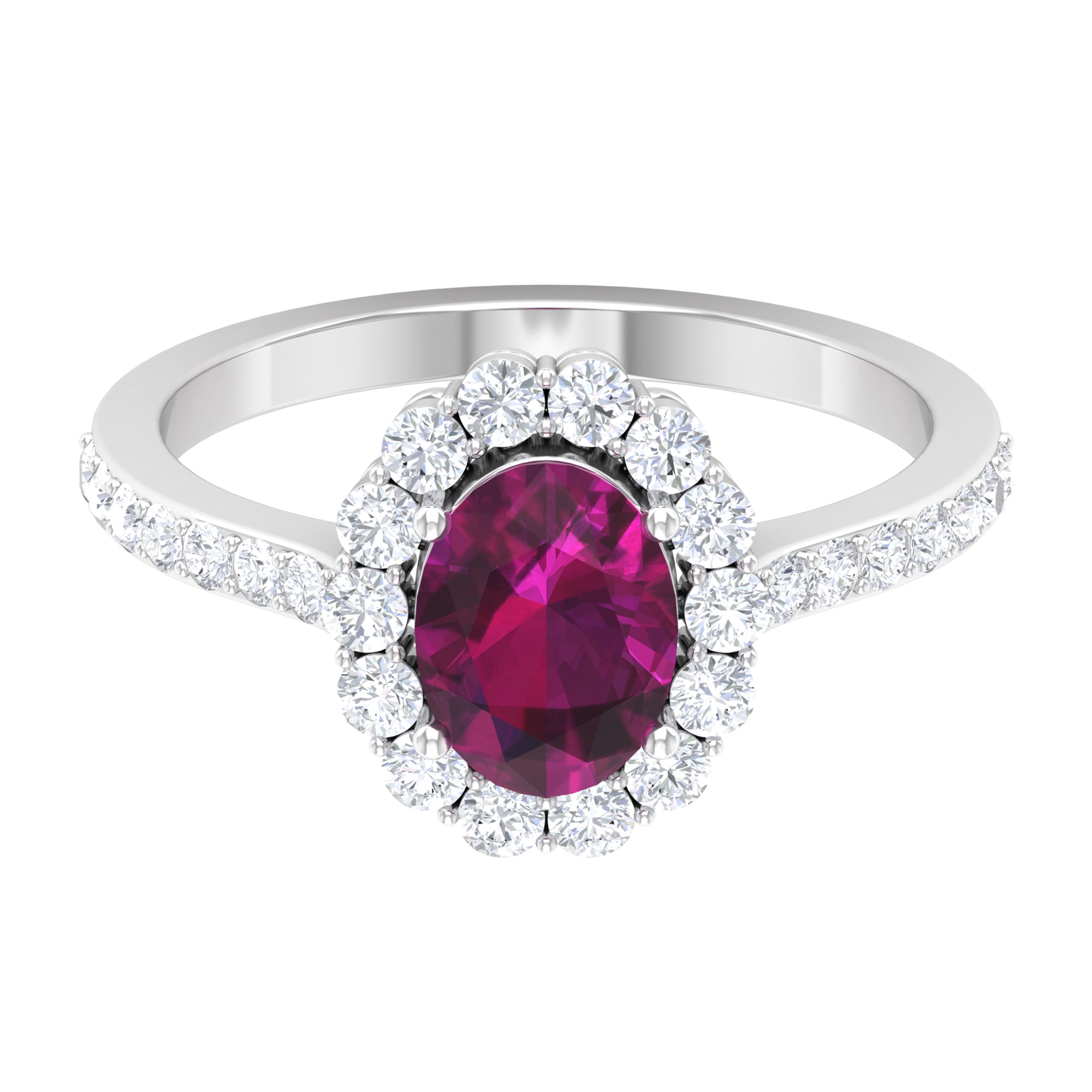 2.75 CT Oval Shape Solitaire Rhodolite and Moissanite Accent Engagement Ring