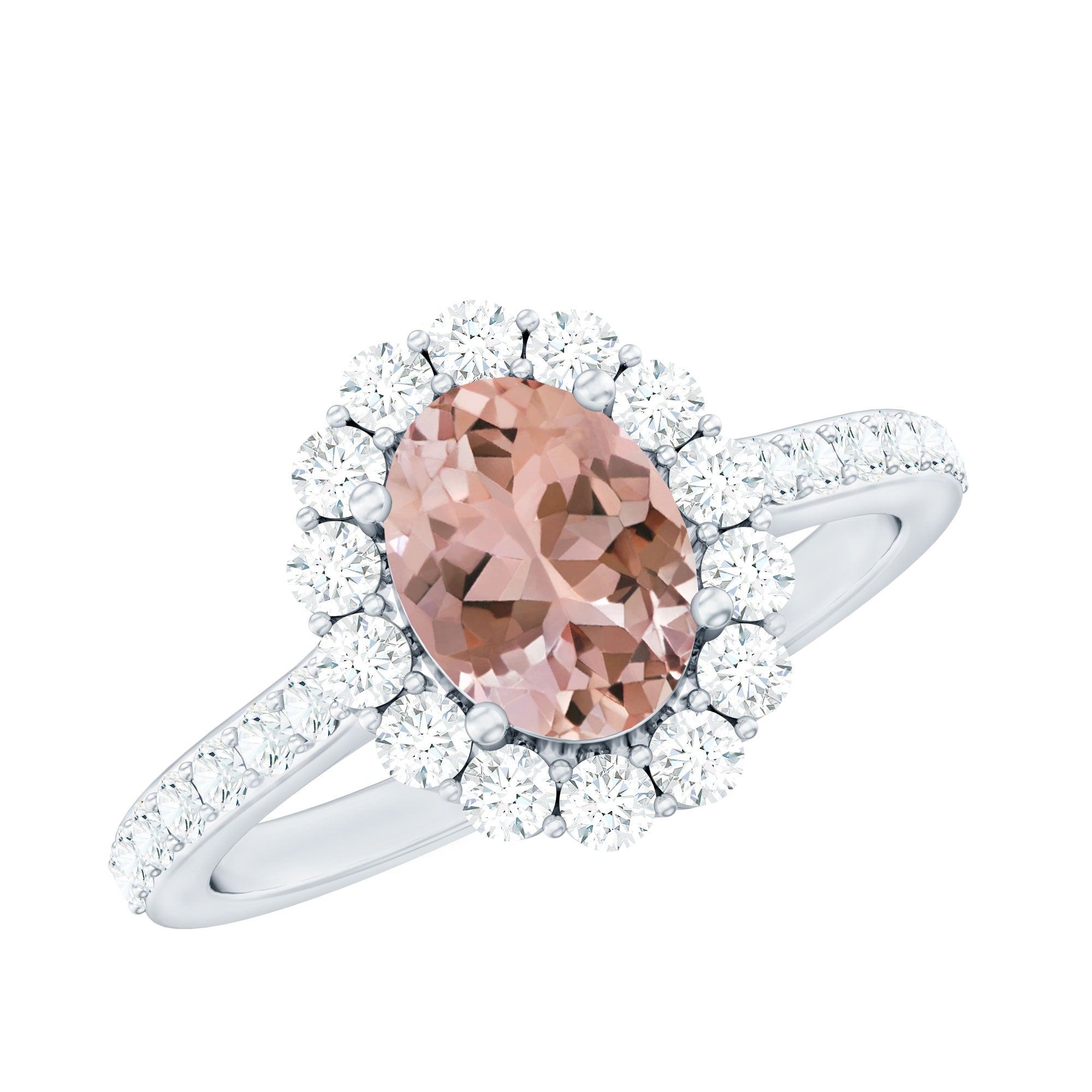 Oval Shape Morganite Engagement Ring with Diamond Halo