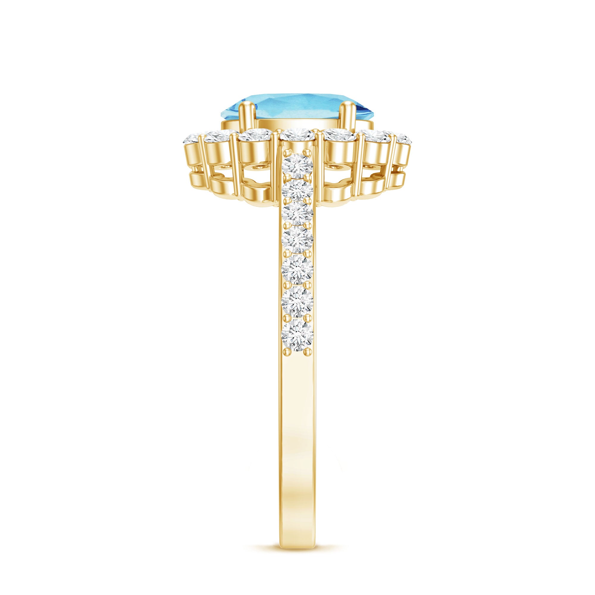 Real 1 Carat Oval Shape Aquamarine Halo Engagement Ring with Certificate AAA - Rosec Jewels