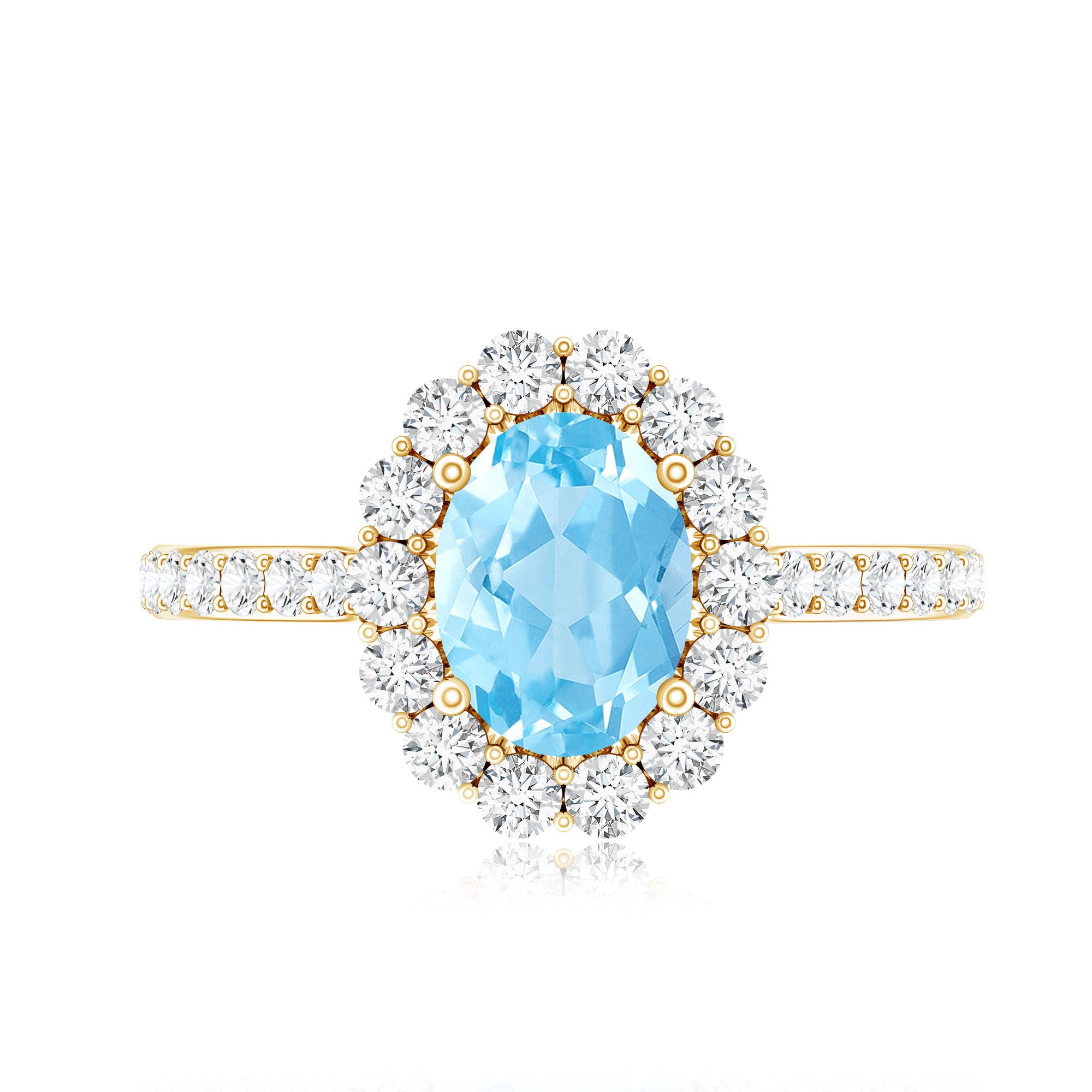 Real 1 Carat Oval Shape Aquamarine Halo Engagement Ring with Certificate AAA - Rosec Jewels