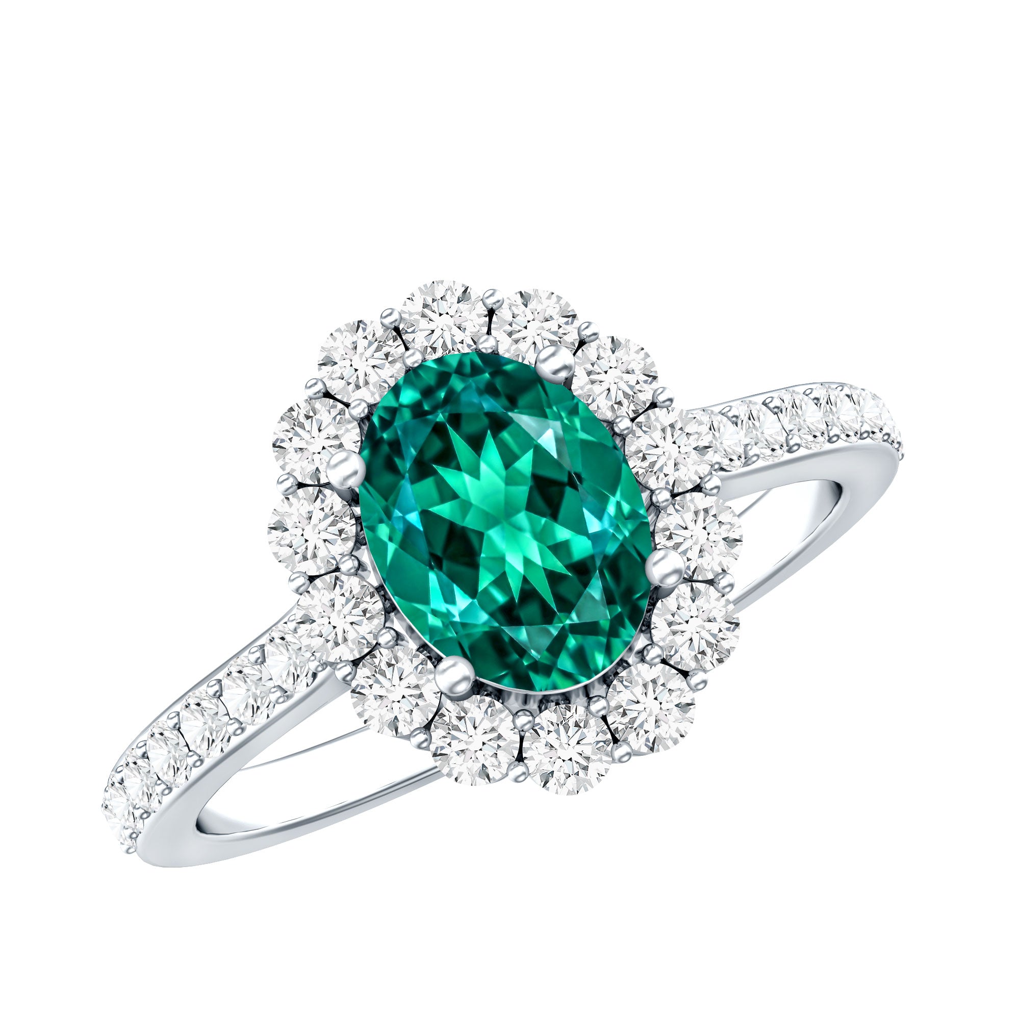 Certified 1.2 Carat Oval Lab Grown Emerald Halo Engagement Ring AAAA - Rosec Jewels