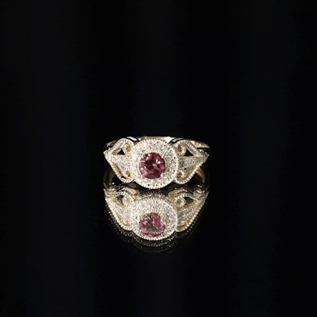 Vintage Pink Tourmaline Diamond Engagement Ring with Halo AAA - Rosec Jewels