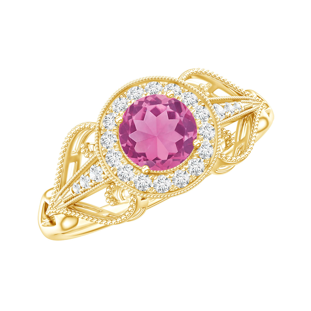 Vintage Pink Tourmaline Diamond Engagement Ring with Halo AAA - Rosec Jewels