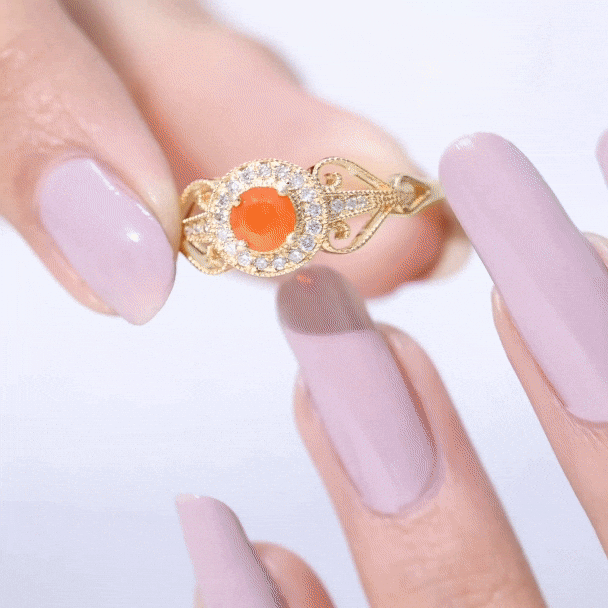 Rosec Jewels-Real 0.45 Carat Fire Opal and Diamond Vintage Inspired Engagement Ring
