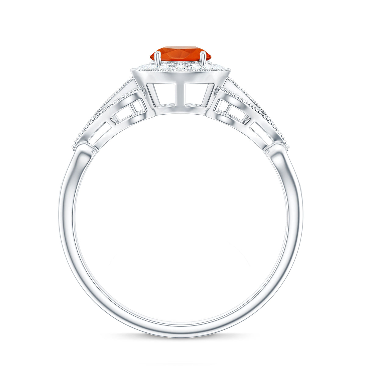 Real 0.45 Carat Fire Opal and Diamond Vintage Inspired Engagement Ring AAA - Rosec Jewels