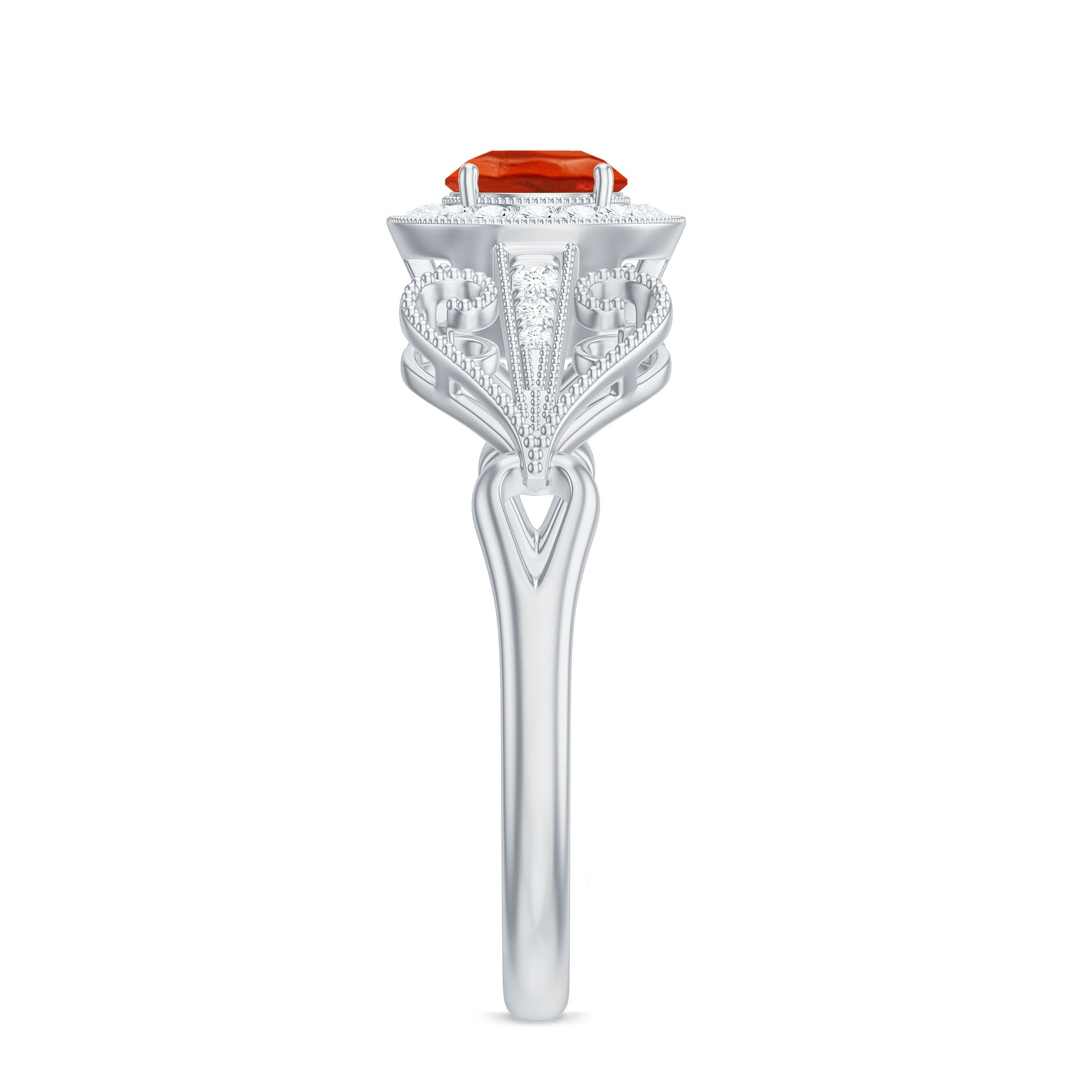 Rosec Jewels-Real 0.45 Carat Fire Opal and Diamond Vintage Inspired Engagement Ring