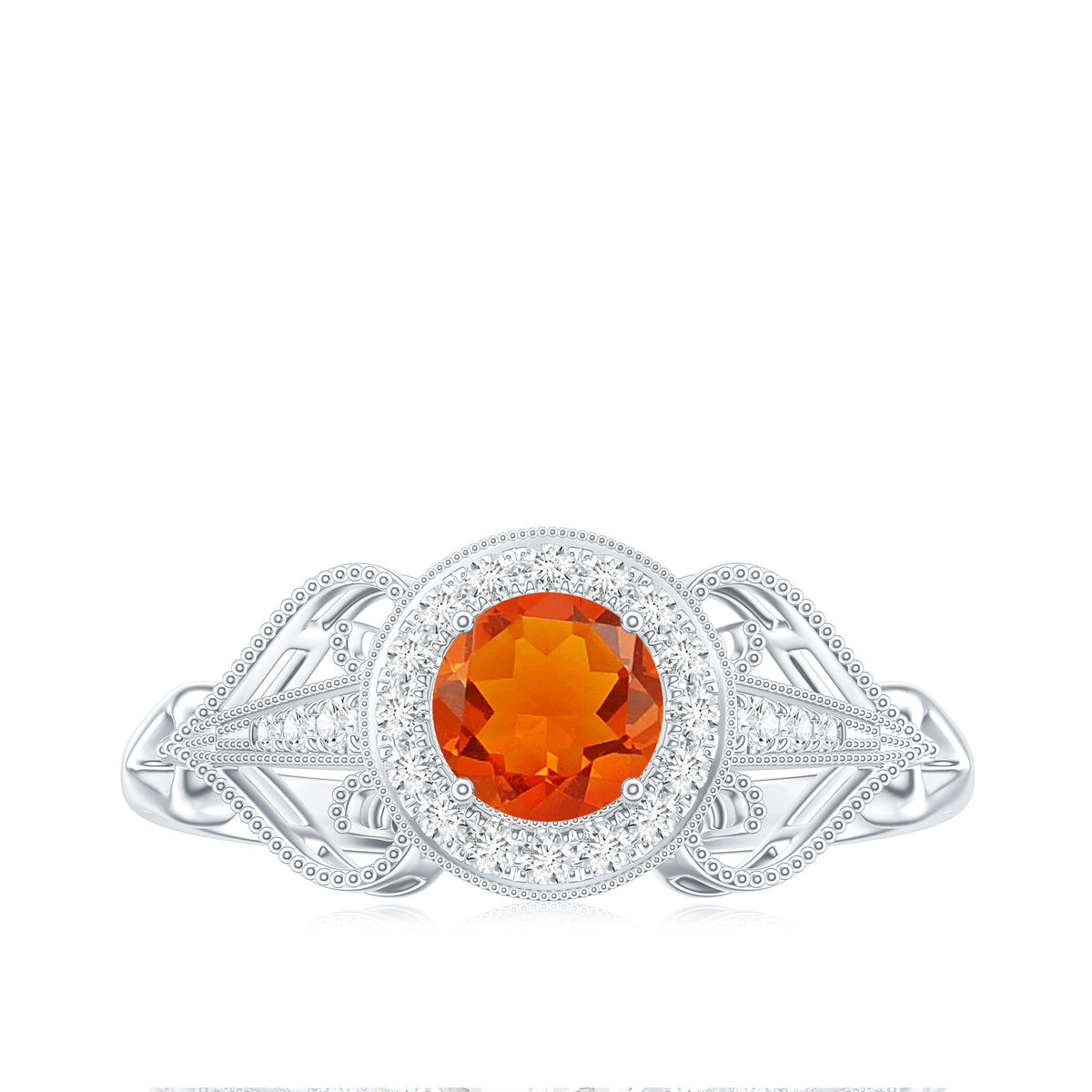 Real 0.45 Carat Fire Opal and Diamond Vintage Inspired Engagement Ring AAA - Rosec Jewels