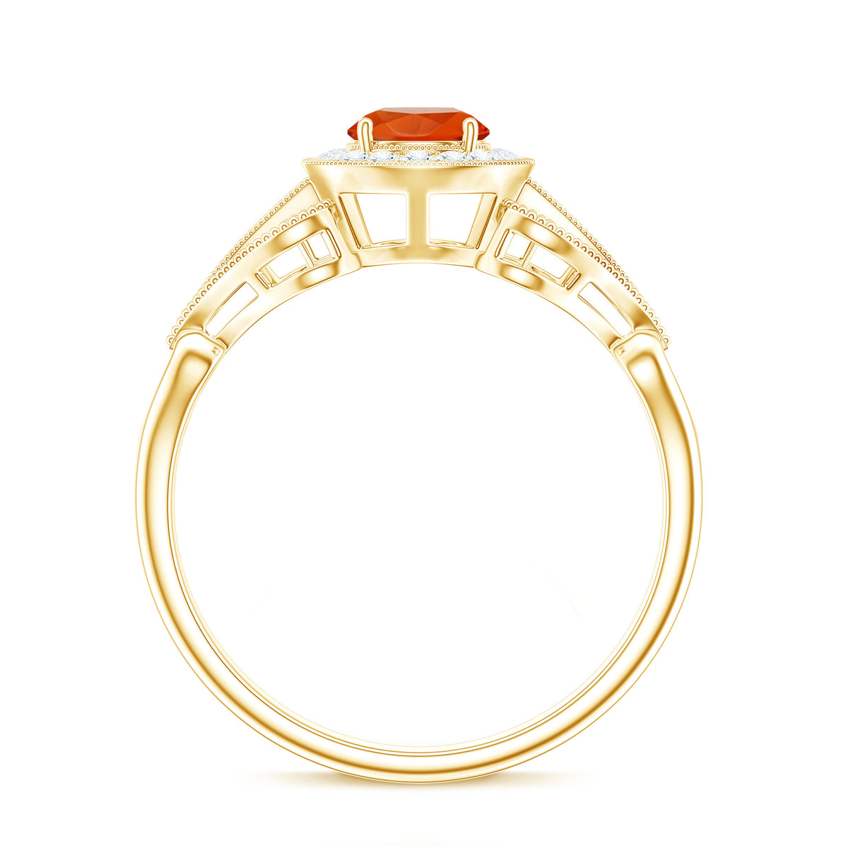 Real 0.45 Carat Fire Opal and Diamond Vintage Inspired Engagement Ring AAA - Rosec Jewels