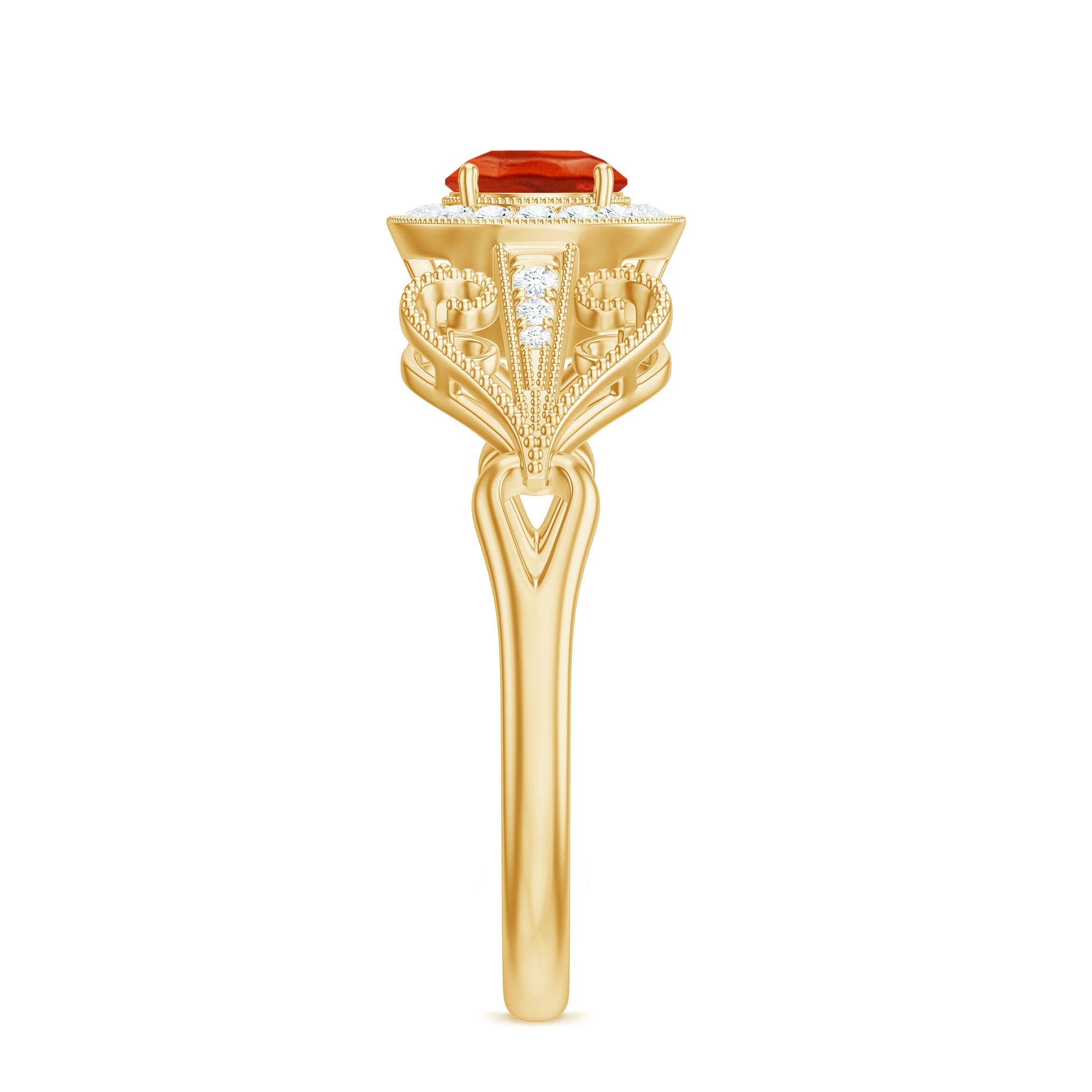 Rosec Jewels-Real 0.45 Carat Fire Opal and Diamond Vintage Inspired Engagement Ring