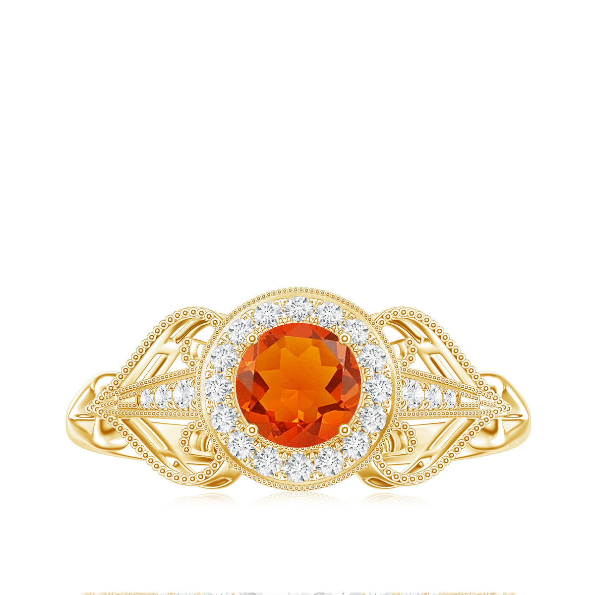 Real 0.45 Carat Fire Opal and Diamond Vintage Inspired Engagement Ring AAA - Rosec Jewels