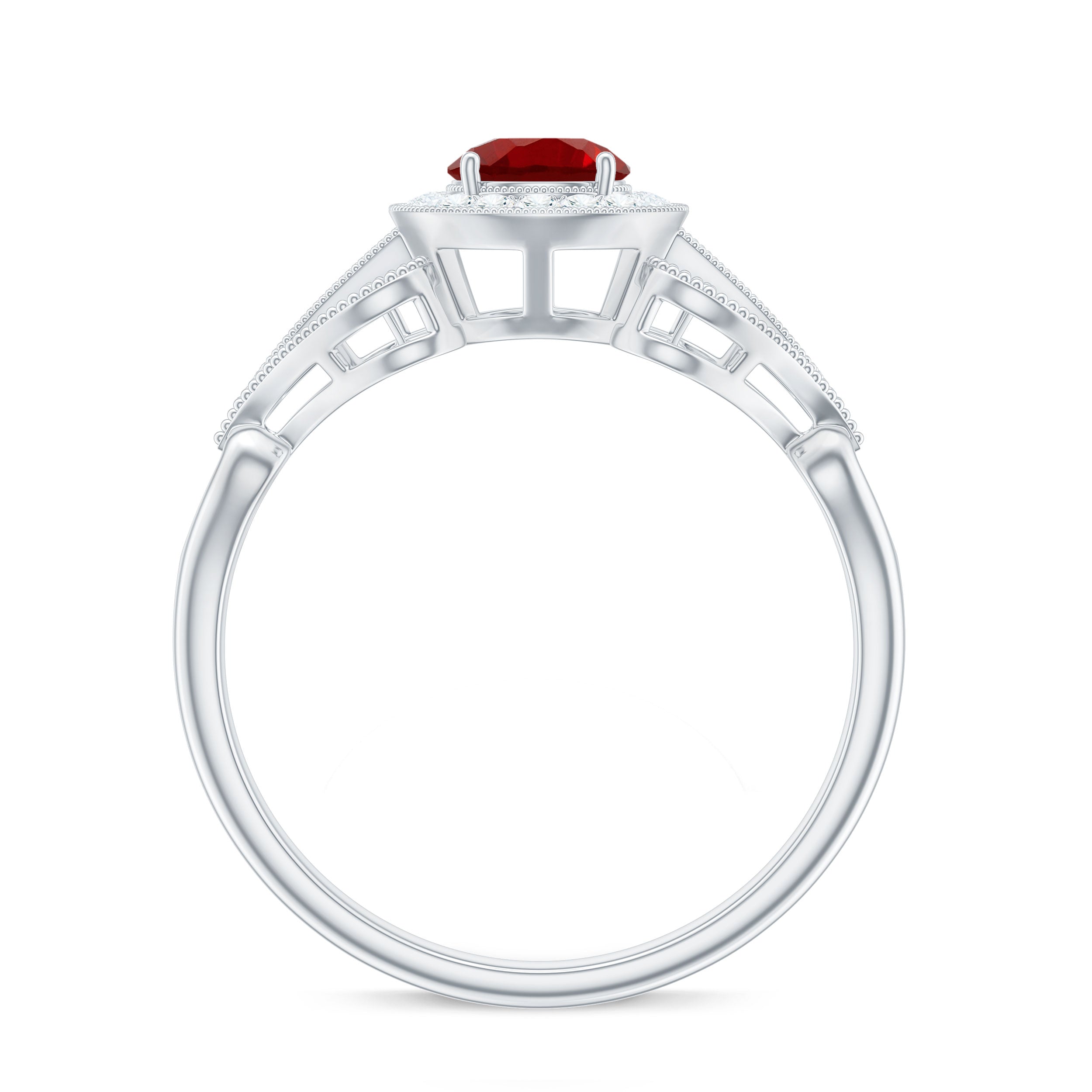 Rosec Jewels-Lab Created Ruby and Diamond Vintage Engagement Ring