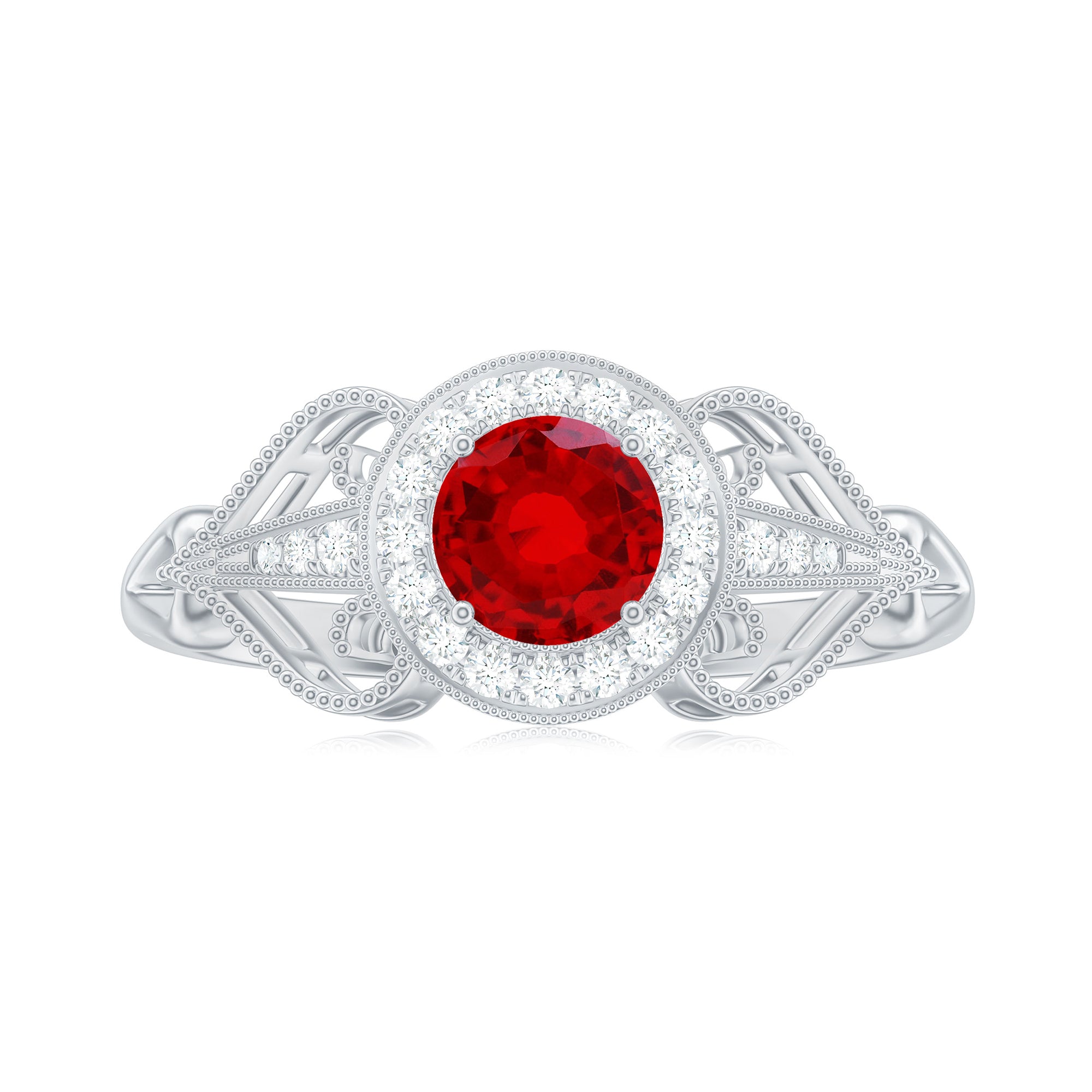 Rosec Jewels-Lab Created Ruby and Diamond Vintage Engagement Ring