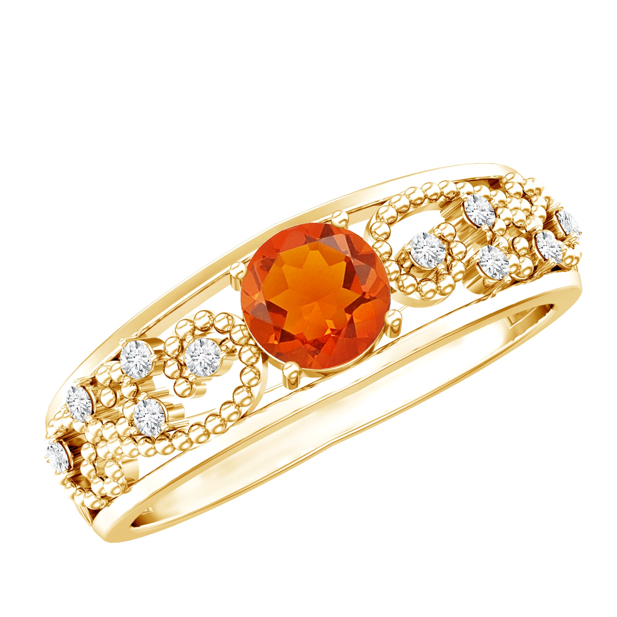 Vintage Style Fire Opal Solitaire Anniversary Band Ring with Diamond AAA - Rosec Jewels