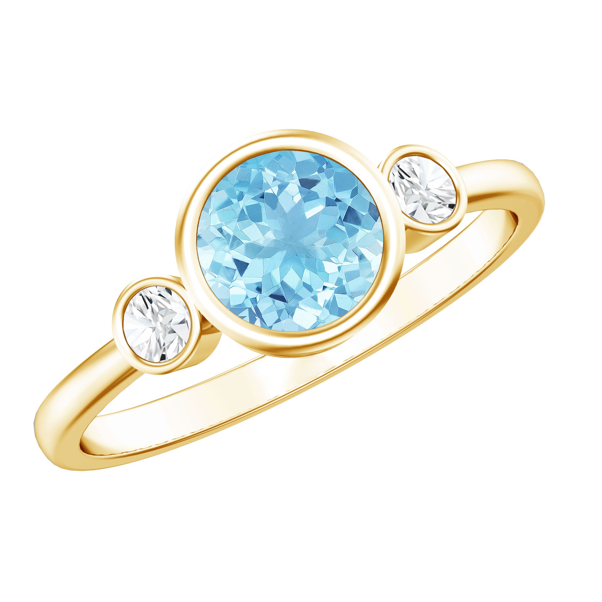 Bezel Set Aquamarine Solitaire Engagement Ring with Diamond AAA - Rosec Jewels