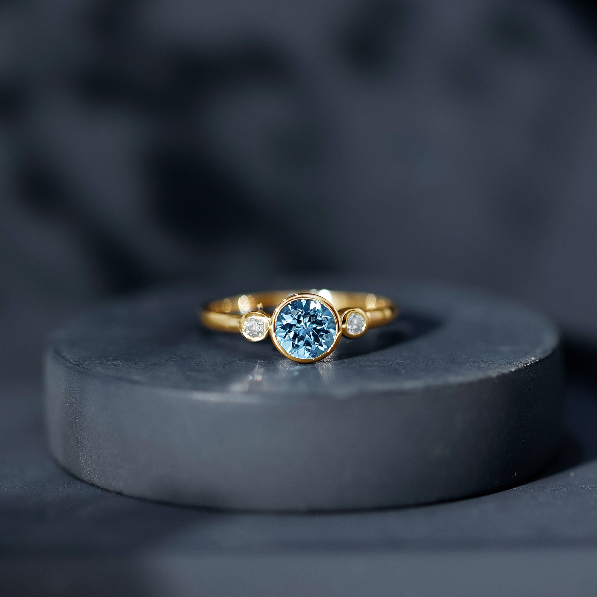 Bezel Set Aquamarine Solitaire Engagement Ring with Diamond AAA - Rosec Jewels