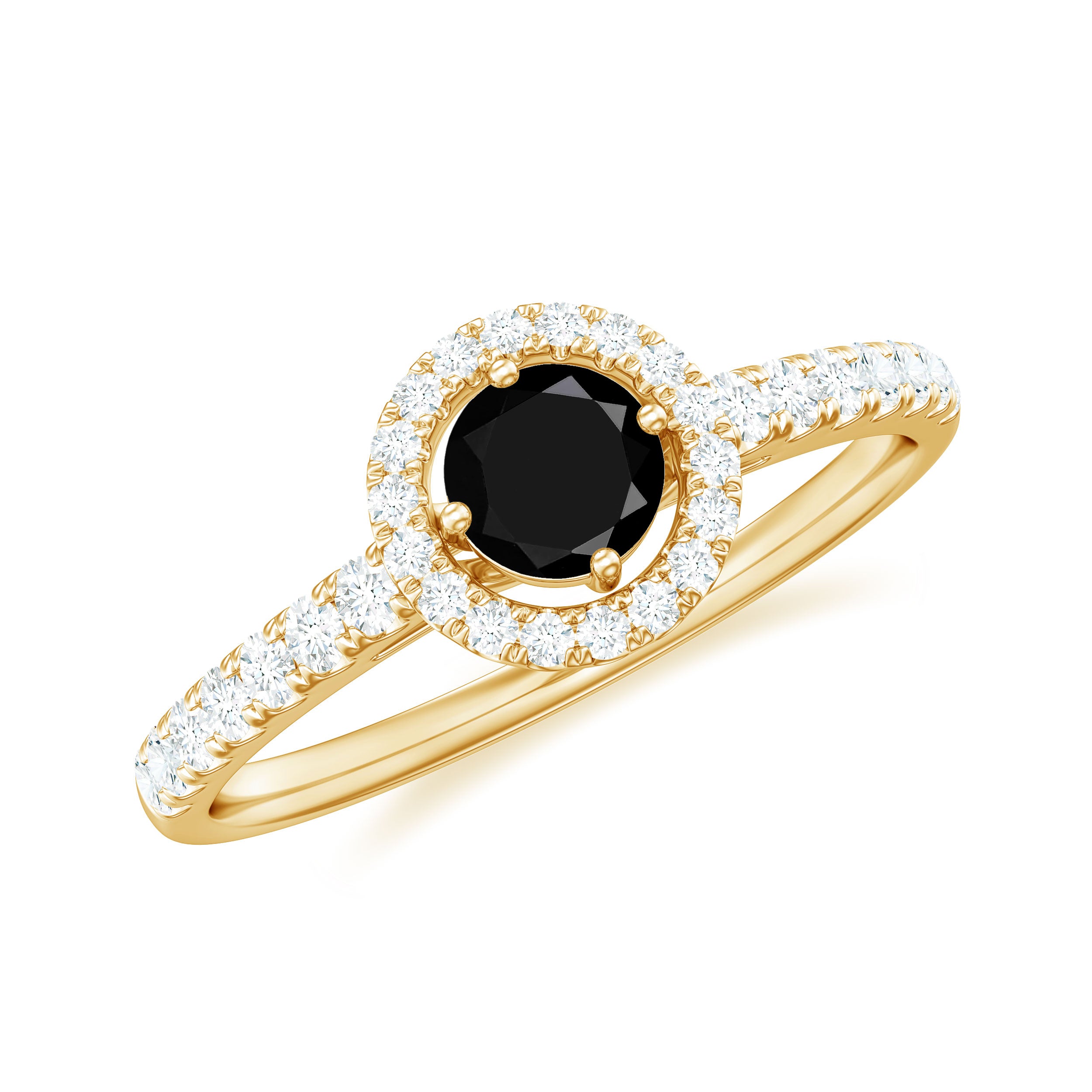 Rosec Jewels-Minimal Black Spinel Minimal Engagement Ring with Diamond Halo