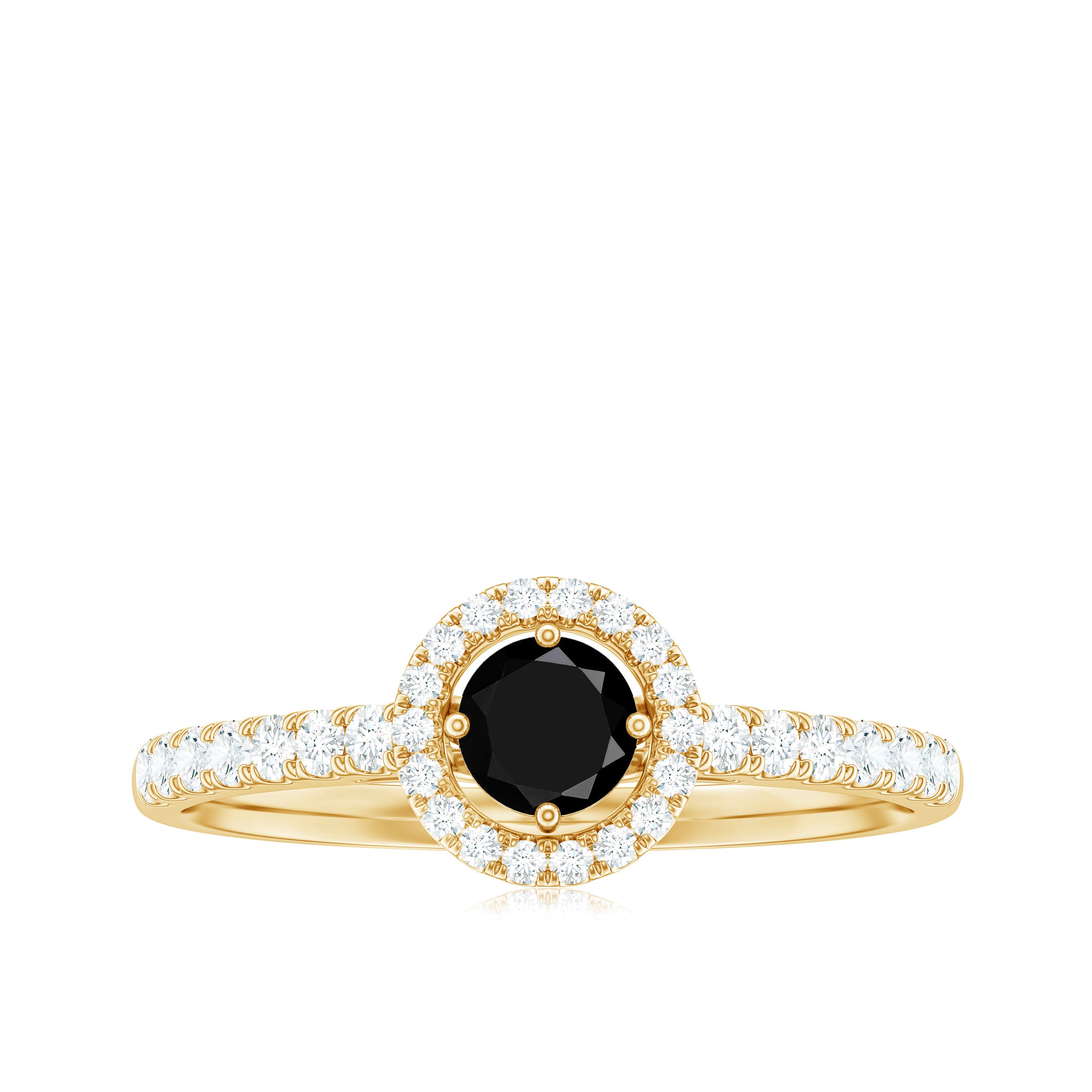 Rosec Jewels-Minimal Black Spinel Minimal Engagement Ring with Diamond Halo