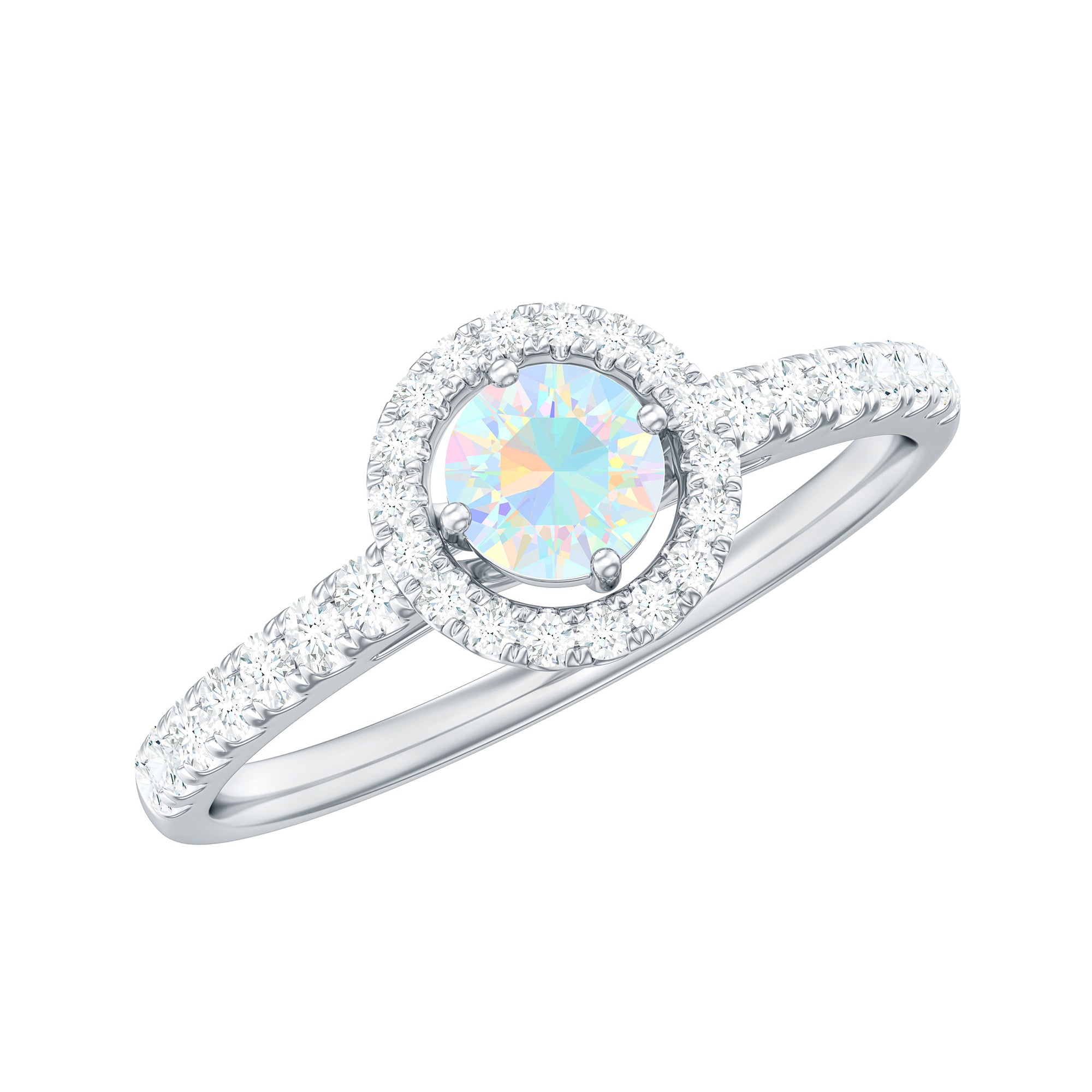 Natural Ethiopian Opal Diamond Engagement Ring with Halo