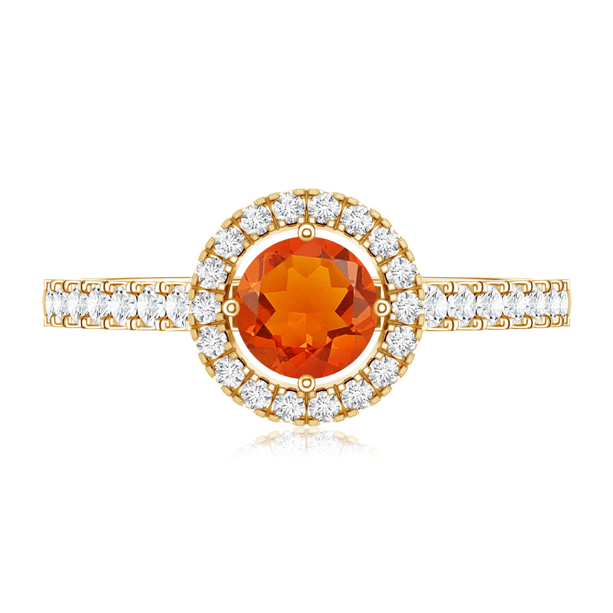 0.45 Carat Real Fire Opal and Diamond Halo Engagement Ring AAA - Rosec Jewels