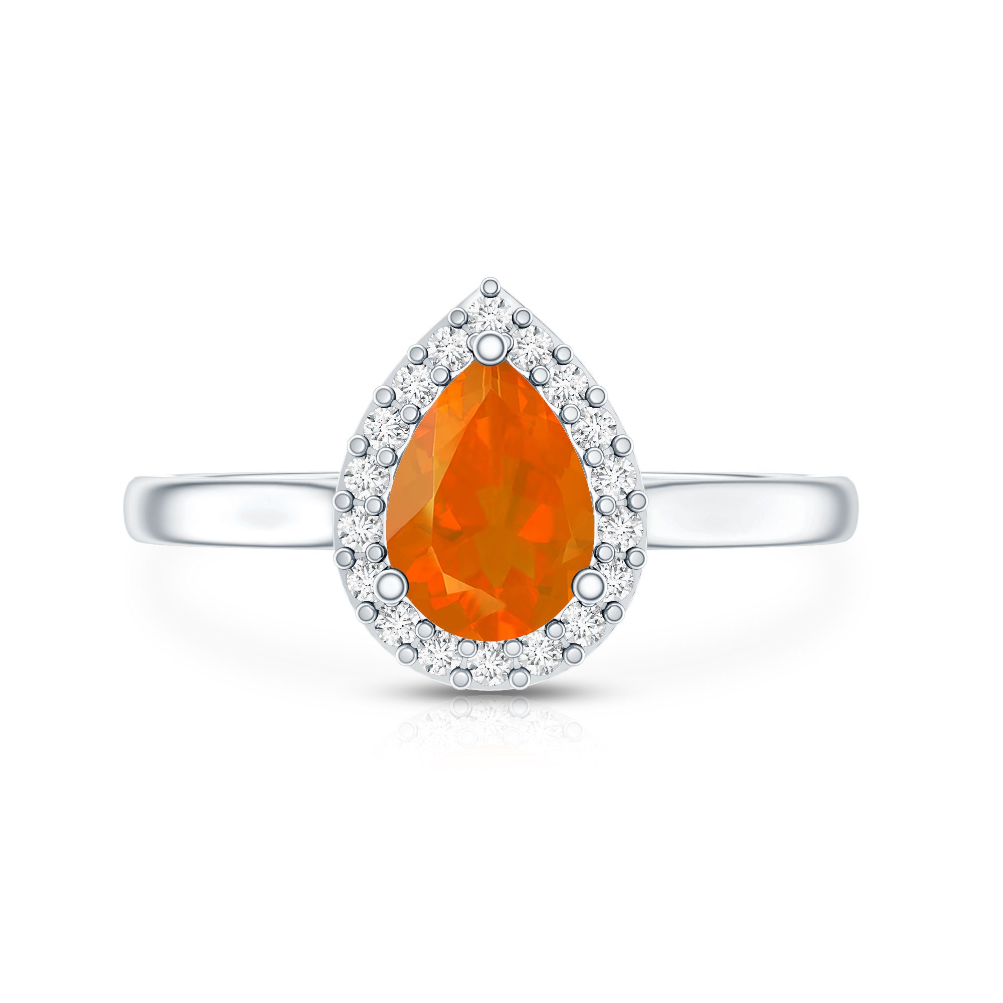 1 CT Teardrop Fire Opal Ring with Diamond Accent AAA - Rosec Jewels