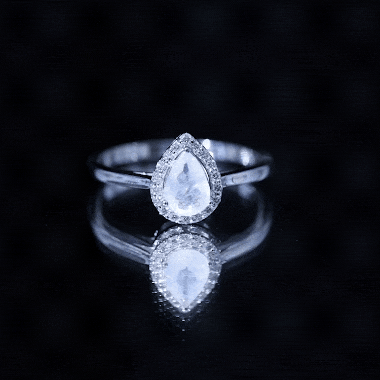Rosec Jewels-Pear Shaped Moonstone Halo Engagement Ring with Diamond
