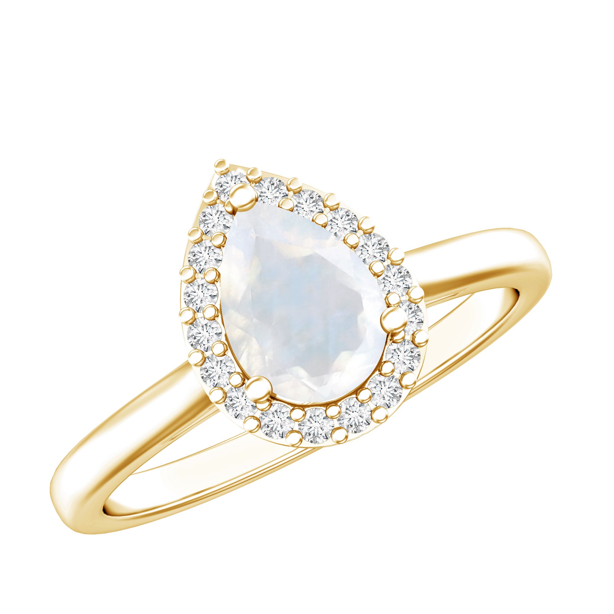 Pear Shaped Moonstone Halo Engagement Ring with Diamond AAA - Rosec Jewels