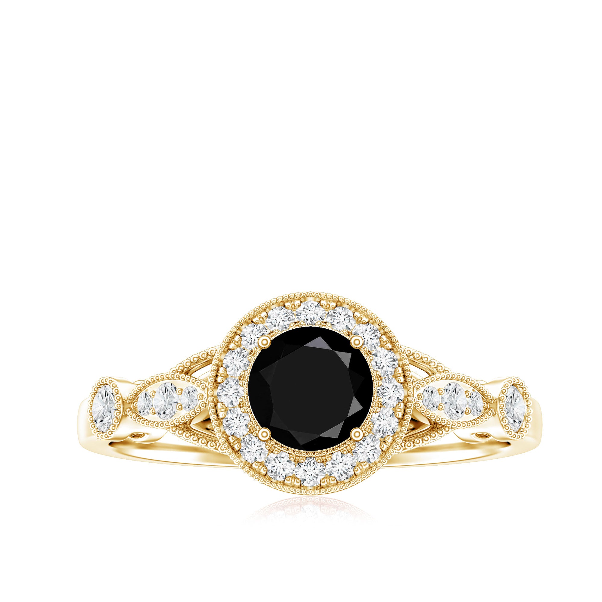 Vintage Inspired Black Onyx and Diamond Engagement Ring AAA - Rosec Jewels