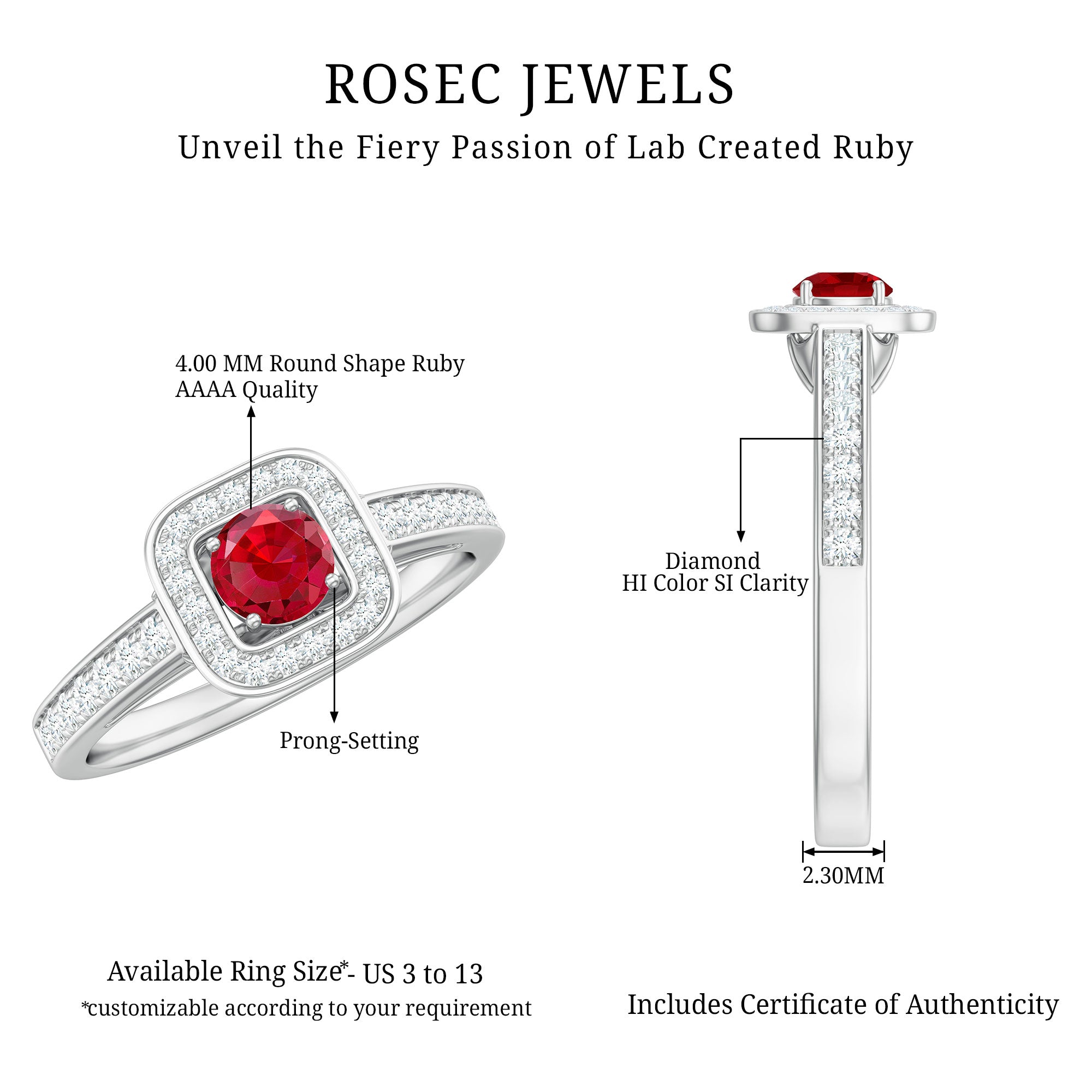 Vintage Style Lab Ruby and Diamond Halo Engagement Ring AAAA - Rosec Jewels