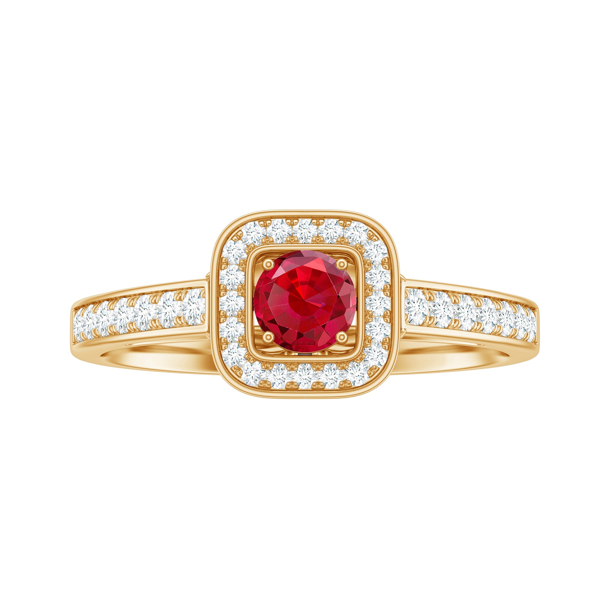Vintage Style Lab Ruby and Diamond Halo Engagement Ring AAAA - Rosec Jewels