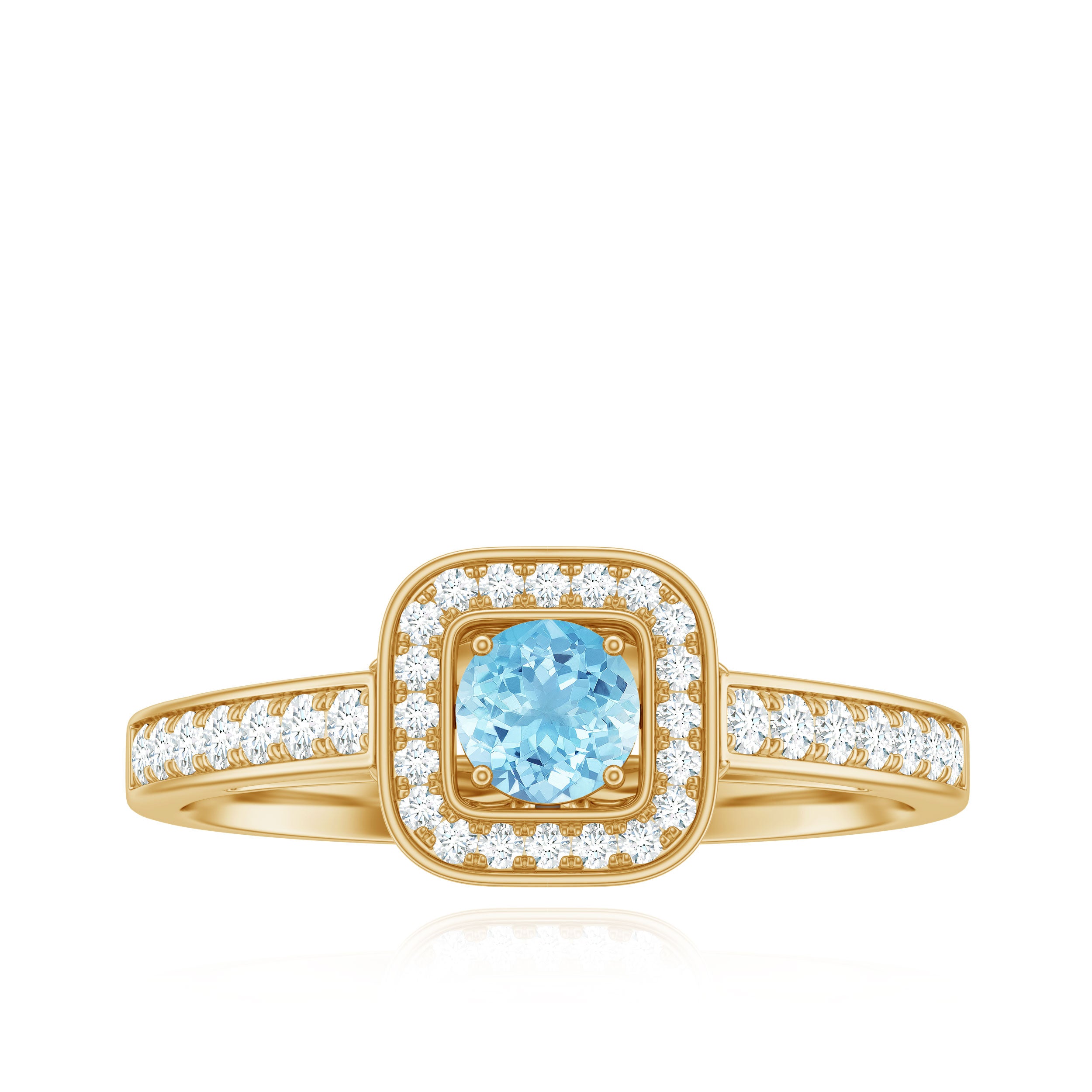 Vintage Looking Aquamarine and Diamond Halo Engagement Ring for Women AAA - Rosec Jewels