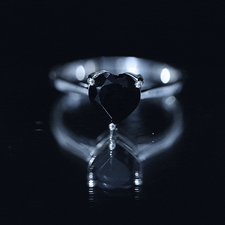 Solitaire Black Onyx Heart Promise Ring for Women AAA - Rosec Jewels